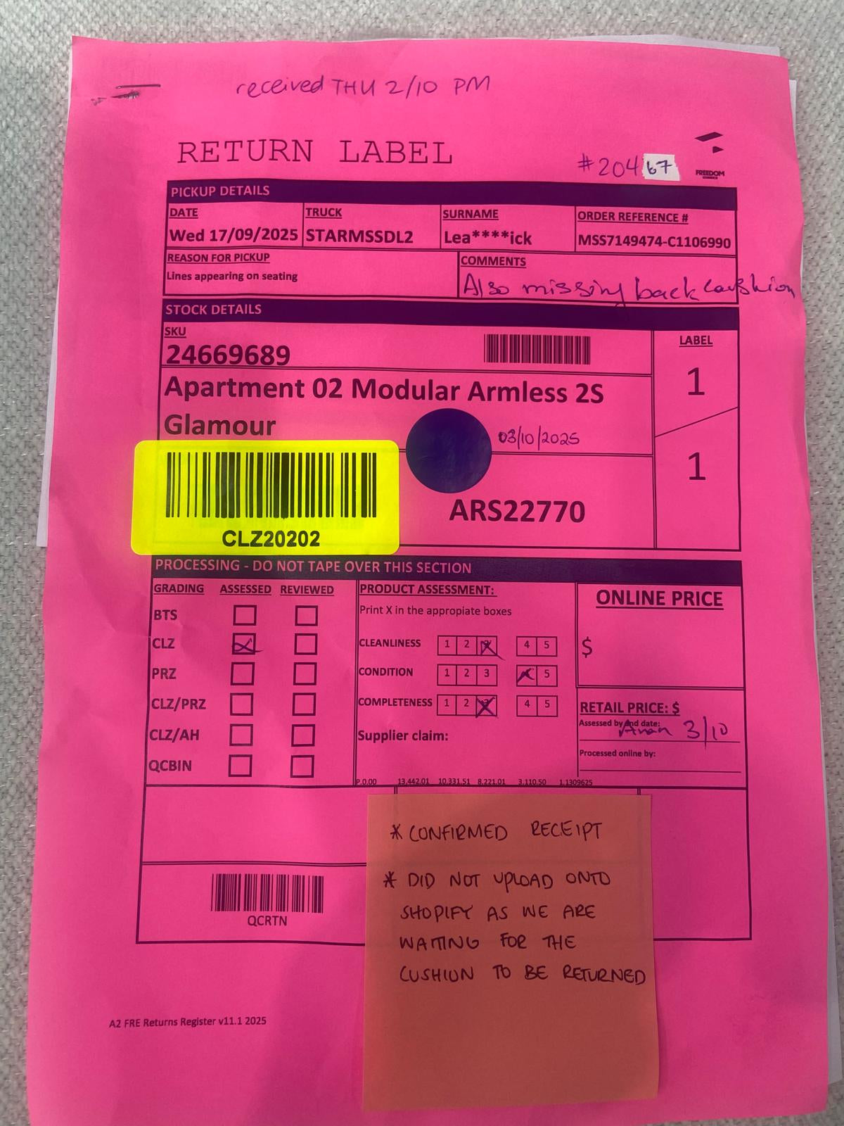 NZ CLZ20202 Apartment 02 Modular Armless 2S Glamour