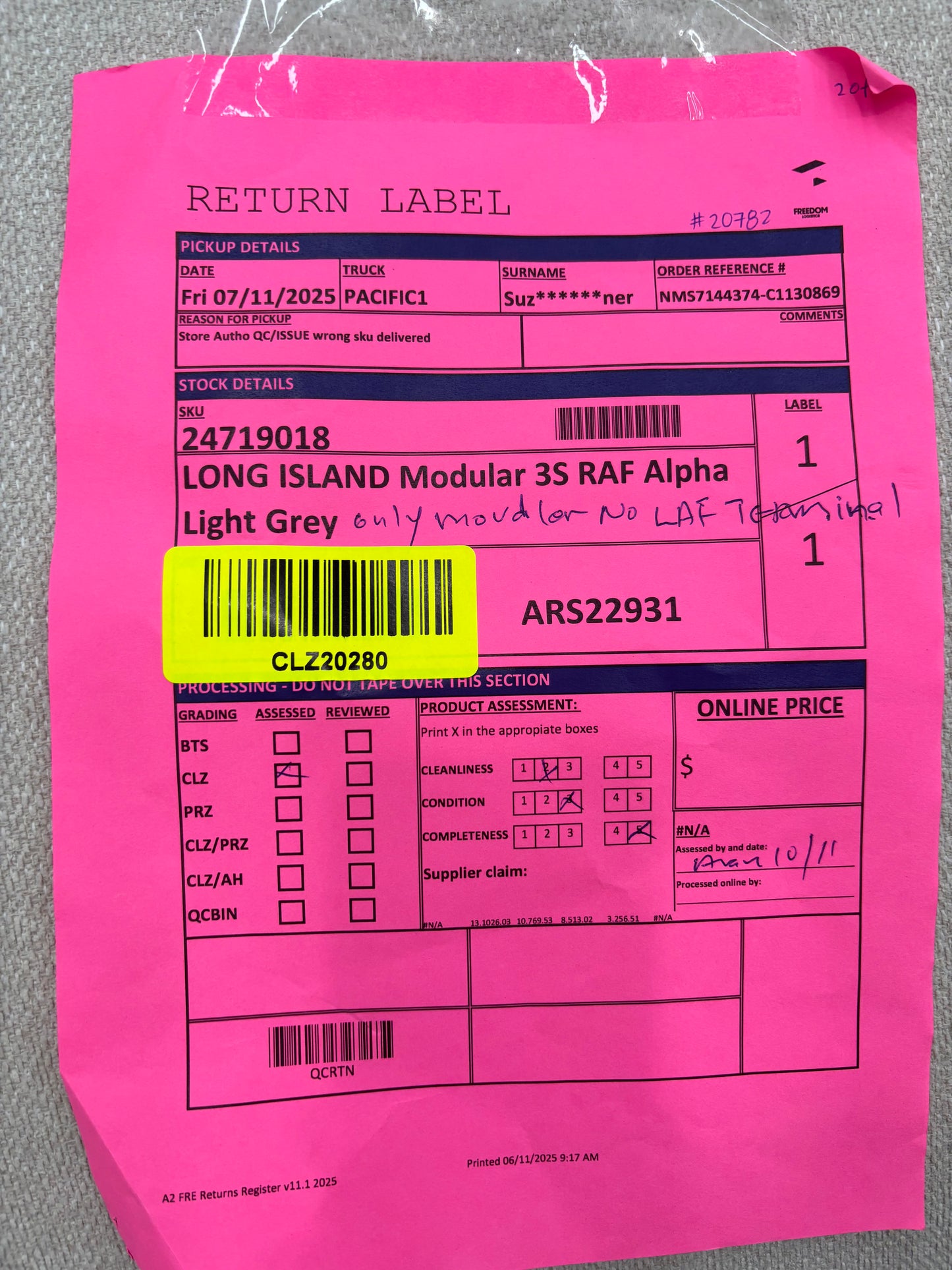 NZ CLZ20280 Long Island Modular 3S RAF Alpha Light Grey