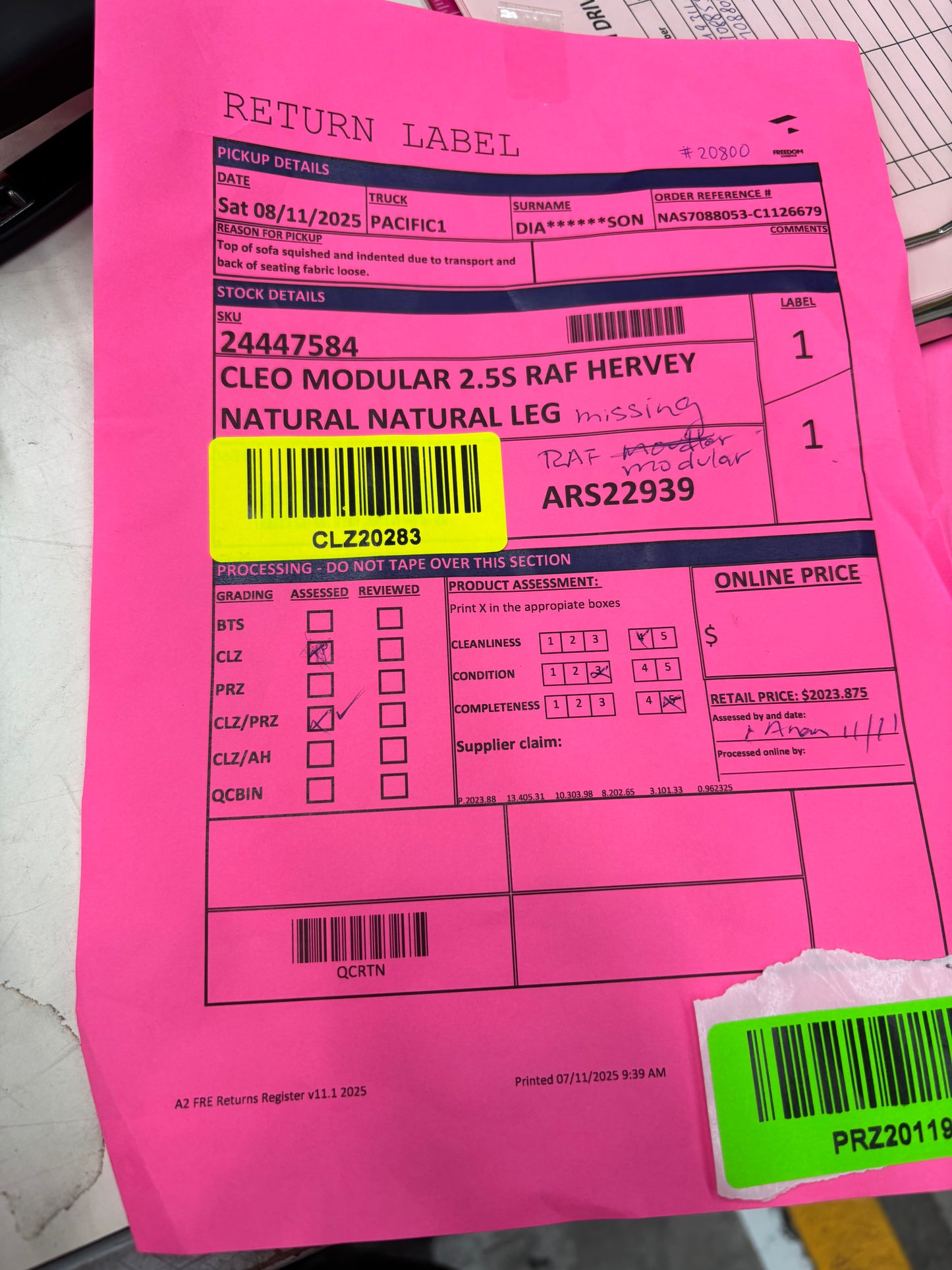 NZ CLZ20283 Cleo Modular 2.5S RAF Hervey Natural Natural Leg