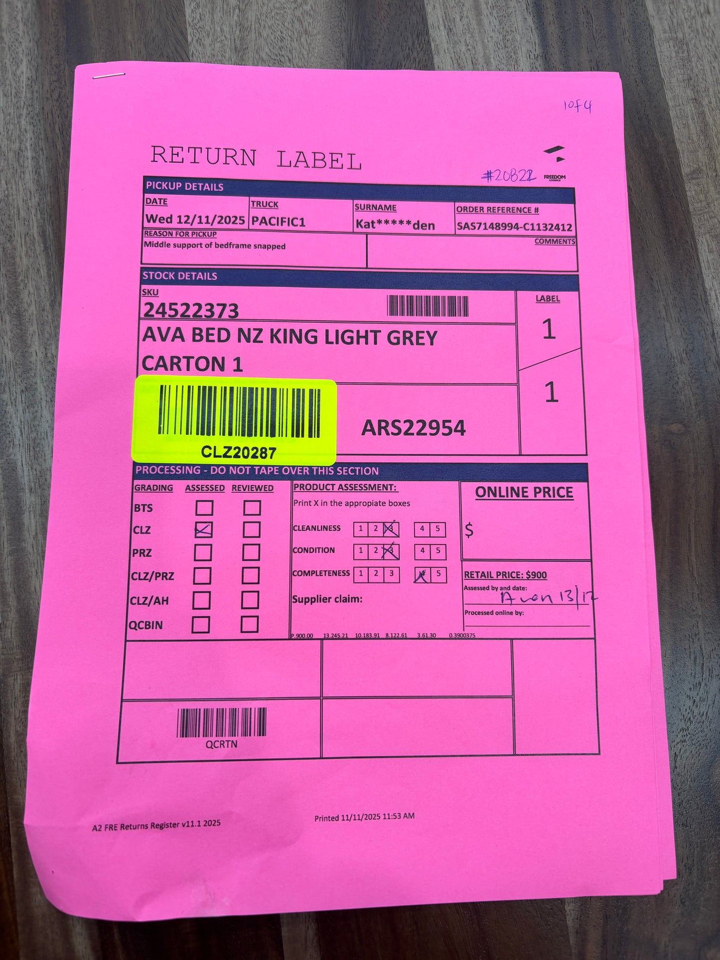 NZ CLZ20287 Ava Bed NZ King Light Grey Set