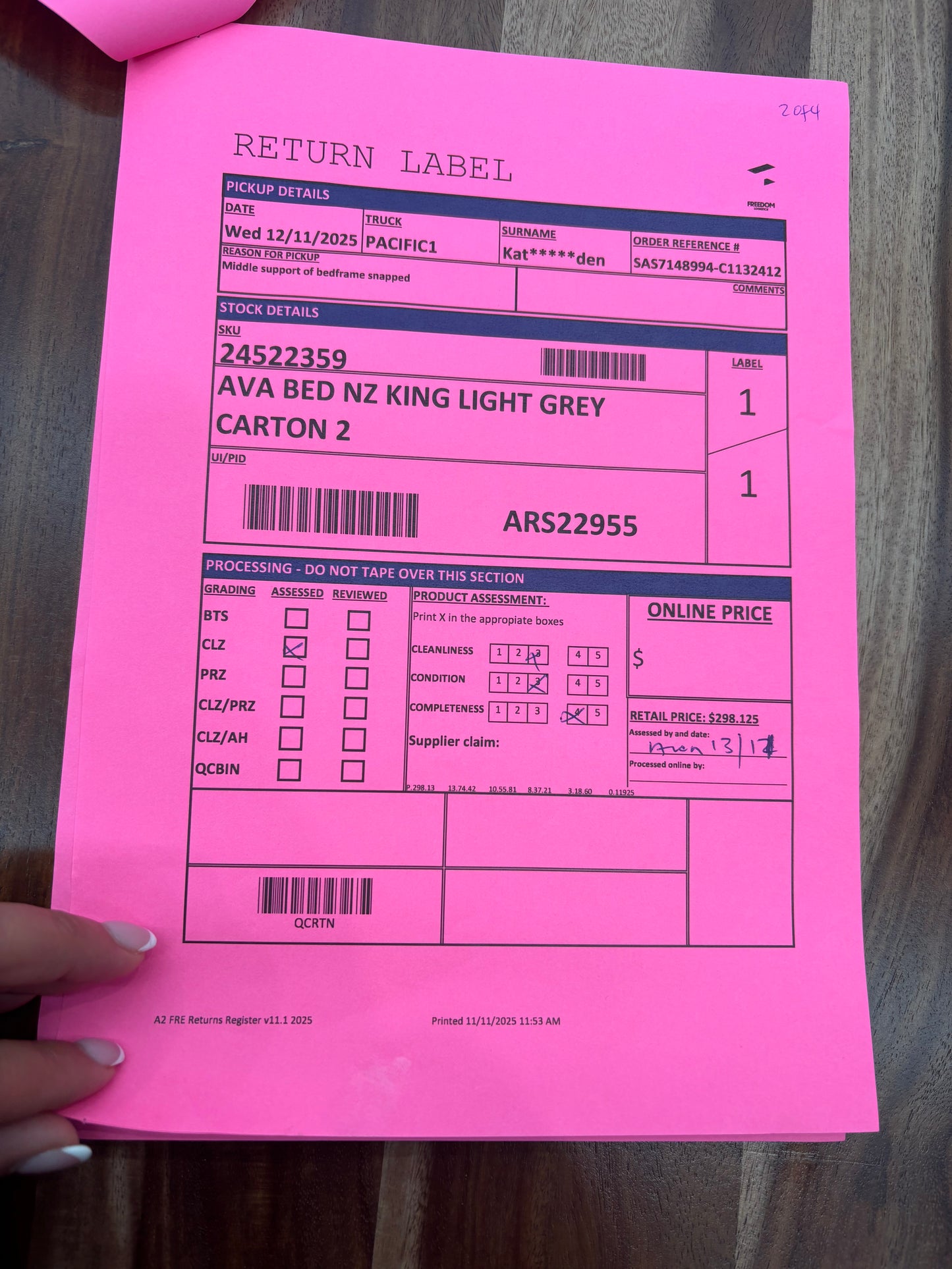 NZ CLZ20287 Ava Bed NZ King Light Grey Set