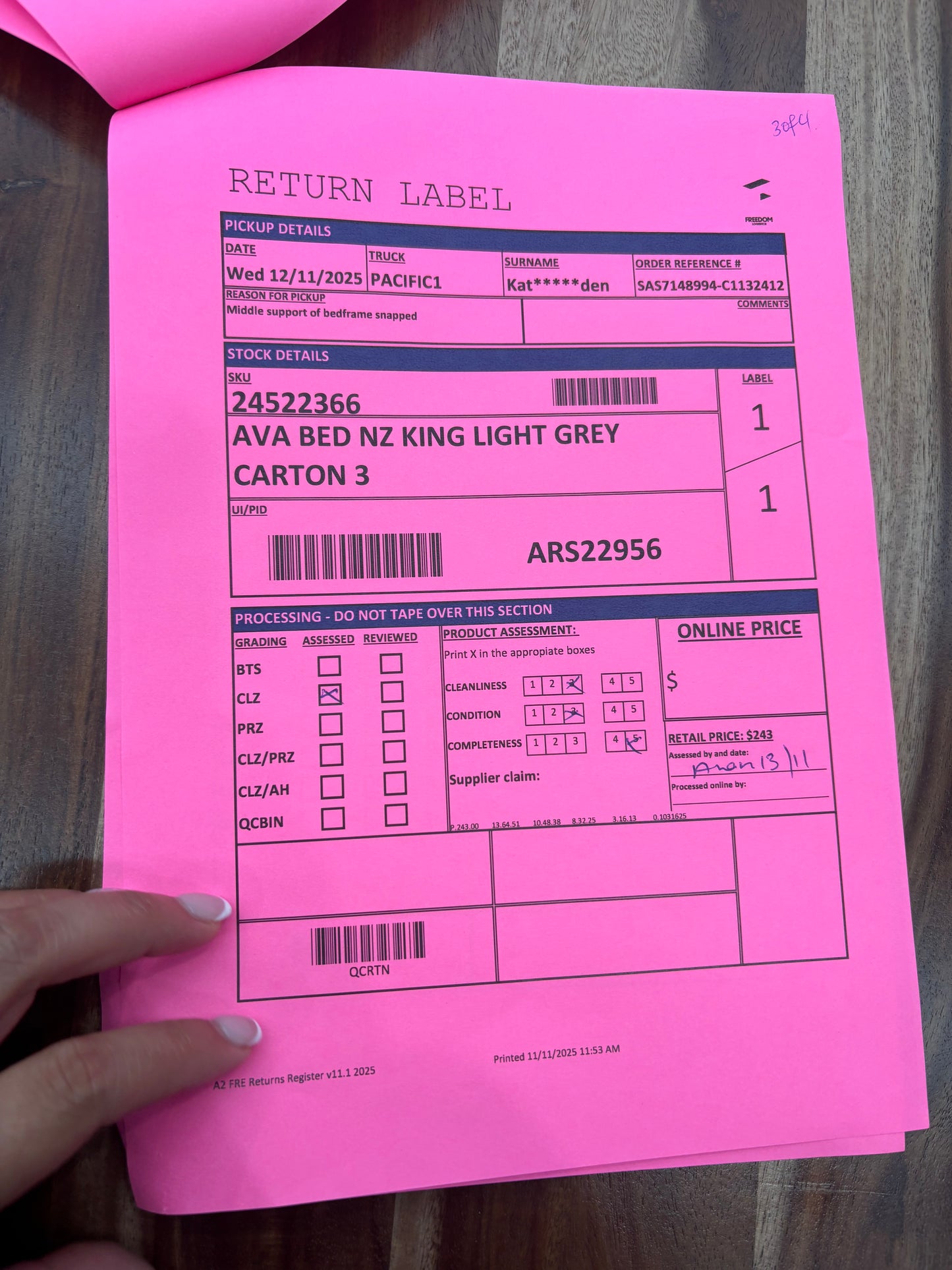 NZ CLZ20287 Ava Bed NZ King Light Grey Set