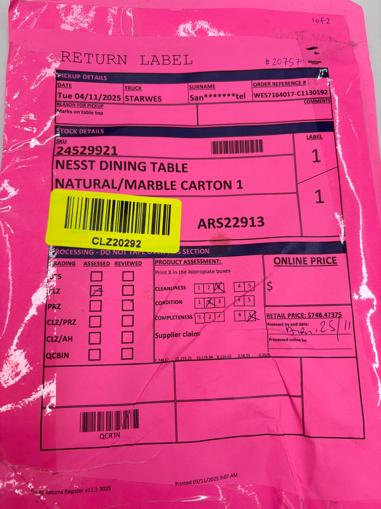 NZ CLZ20292 Nesst Dining Table Natural/Marble