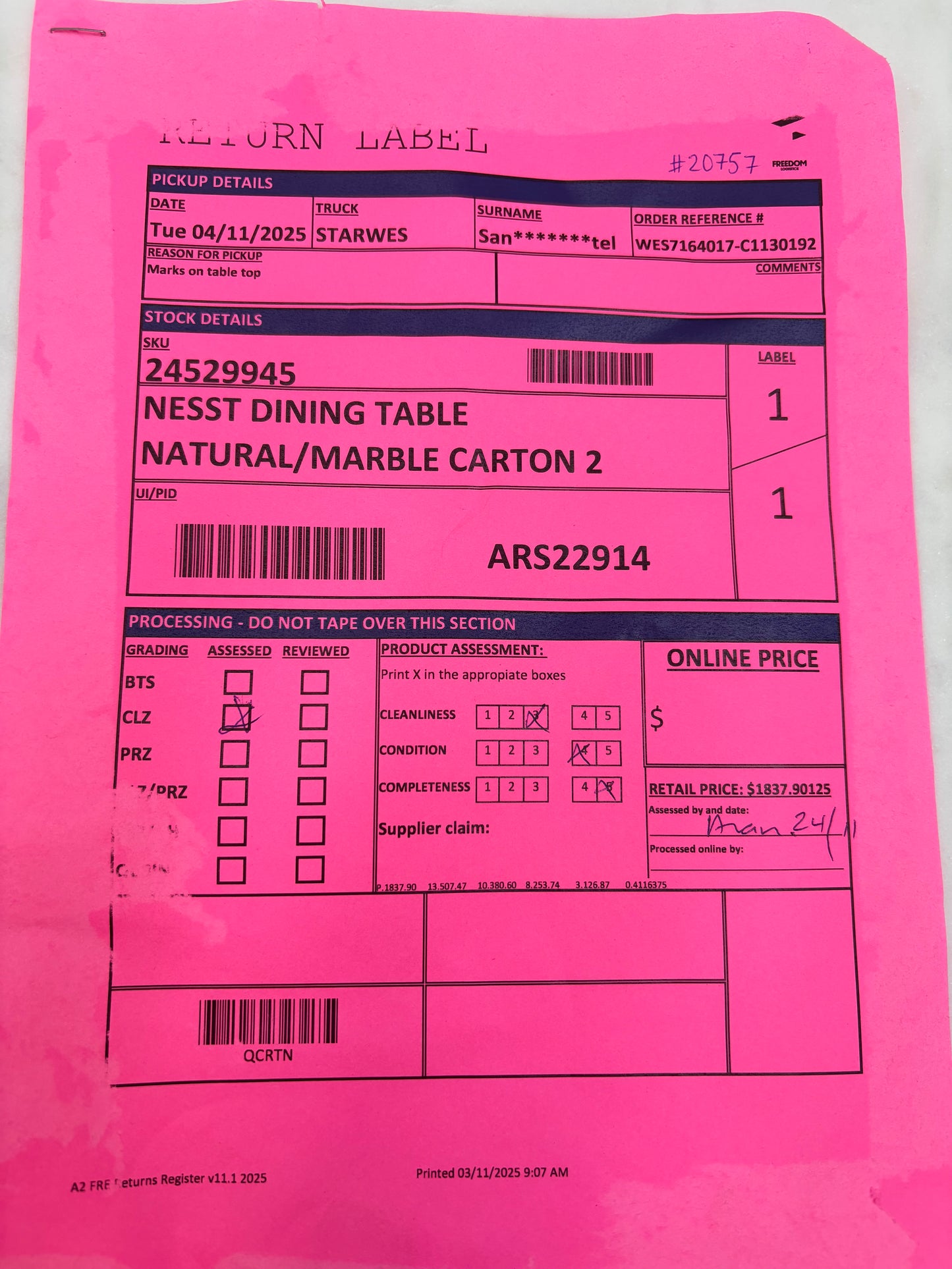 NZ CLZ20292 Nesst Dining Table Natural/Marble