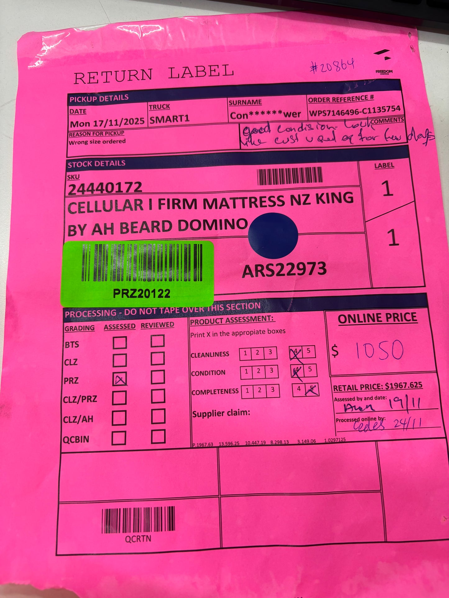 NZ PRZ20122 Cellular I Firm Mattress NZ King by AH Beard Domino