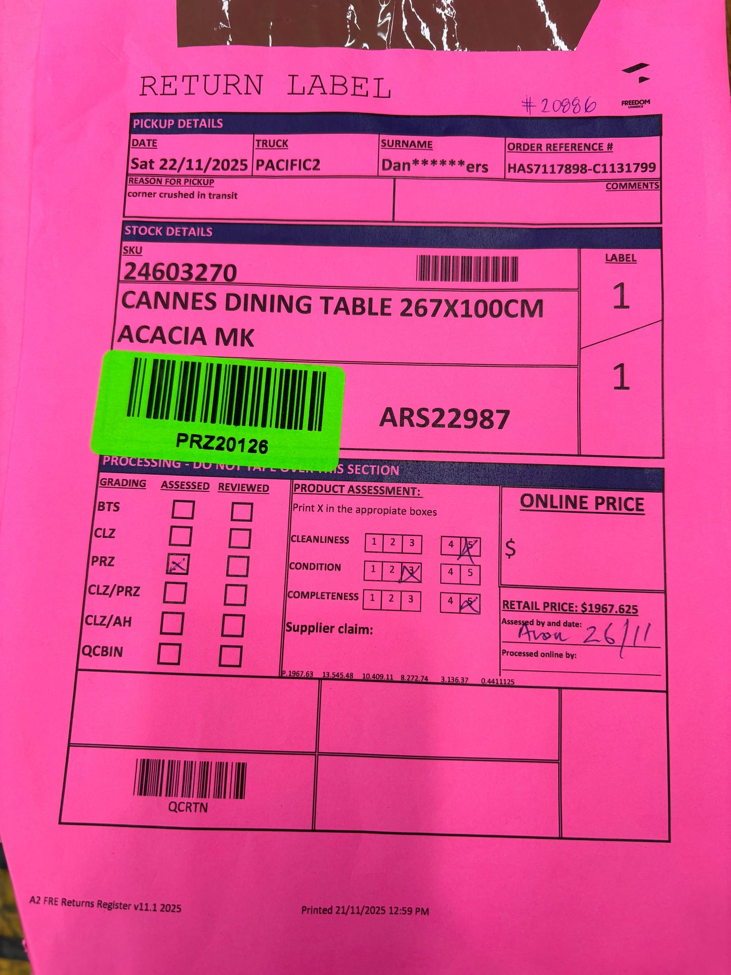 NZ PRZ20126 Cannes Dining Table 267x100cm Acacia MK II