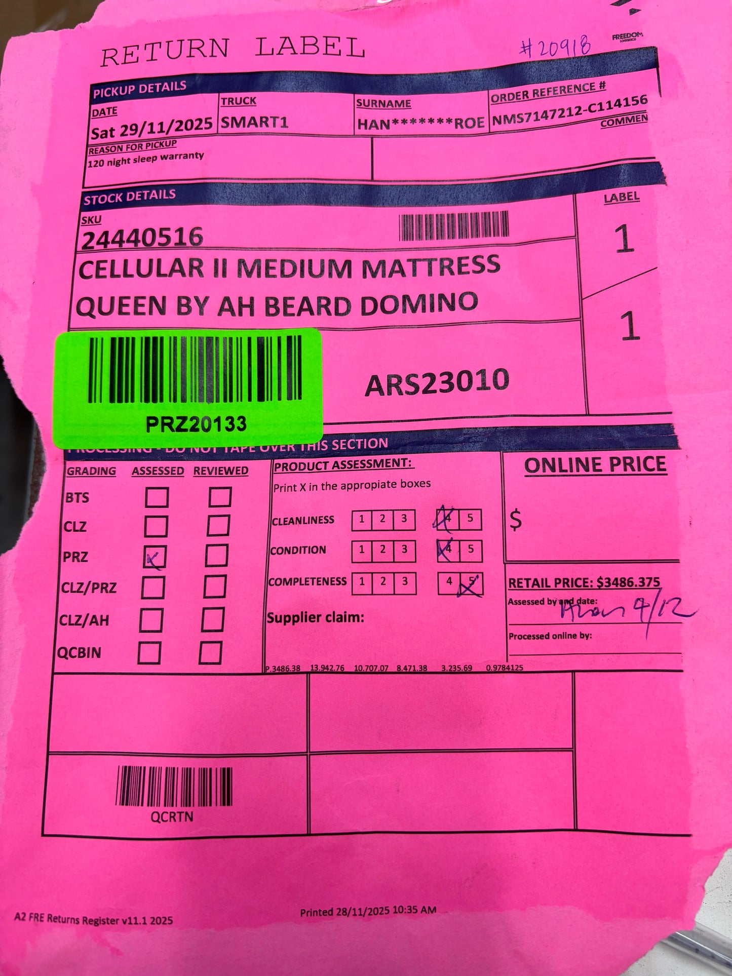 NZ PRZ20133 Cellular II Medium Mattress Queen by AH Beard Domino