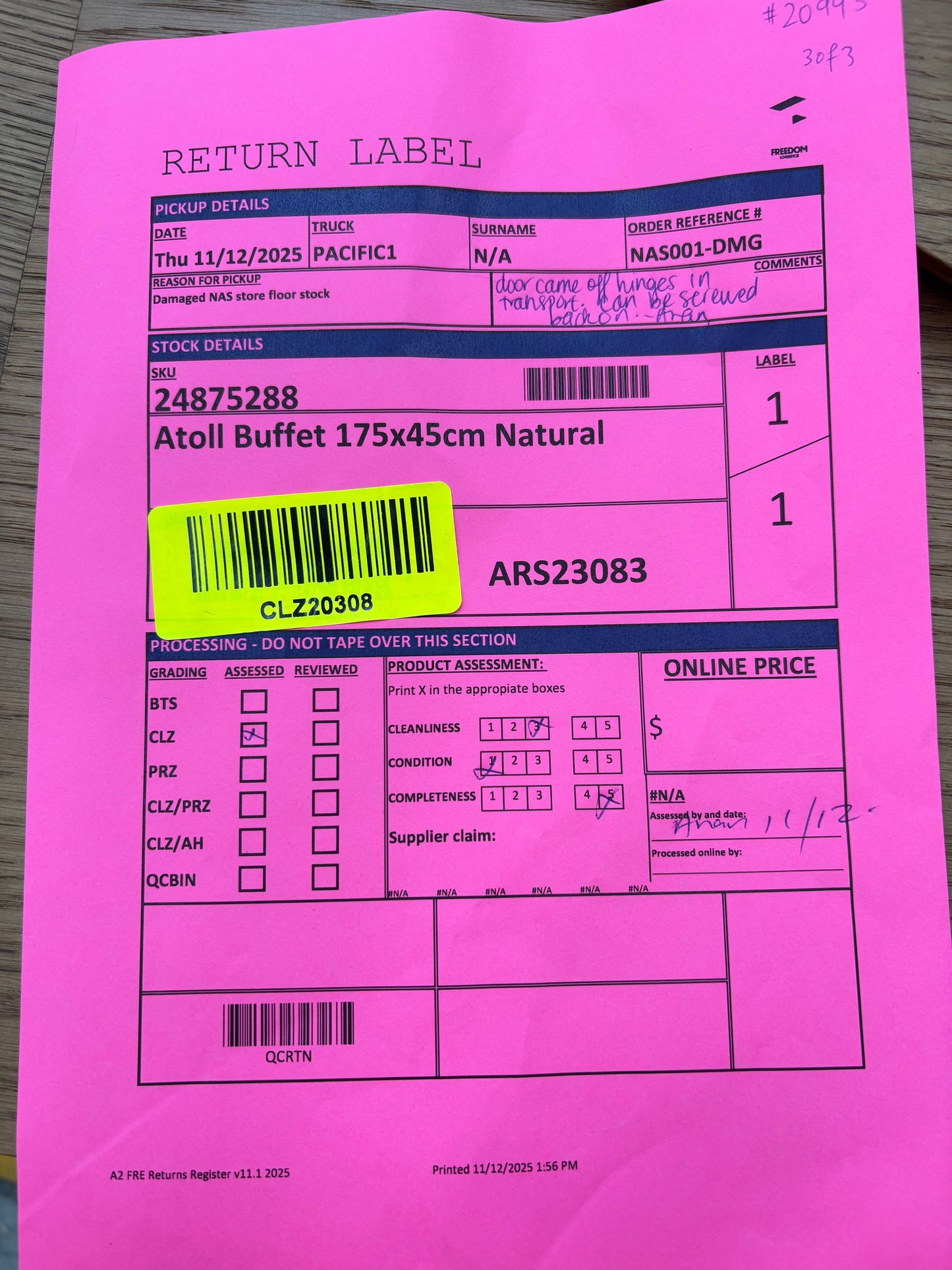 NZ CLZ20308 Atoll Buffet 175x45cm Natural