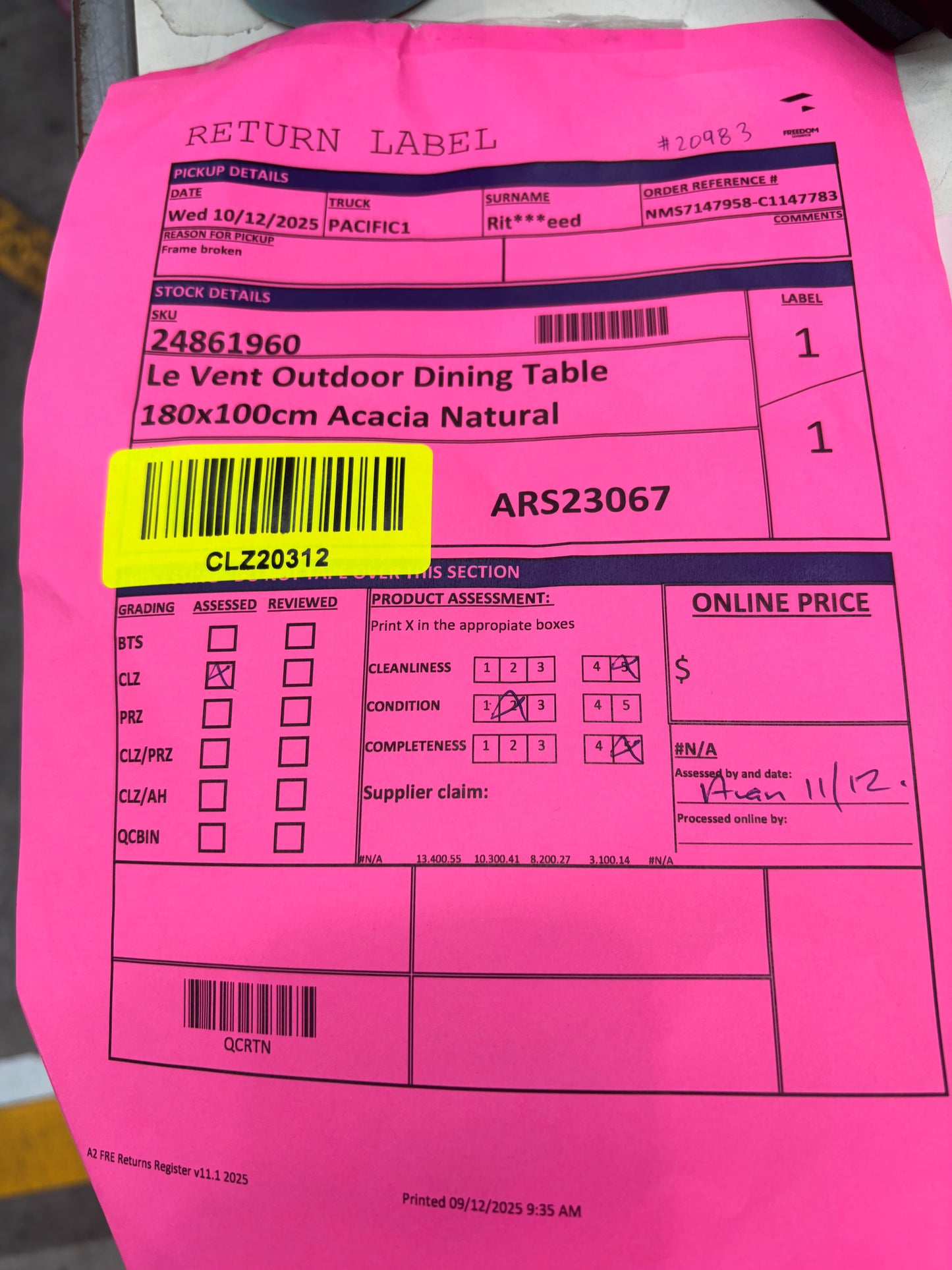 NZ CLZ20312 Le Vent Outdoor Dining Table 180x100cm Acacia Natural