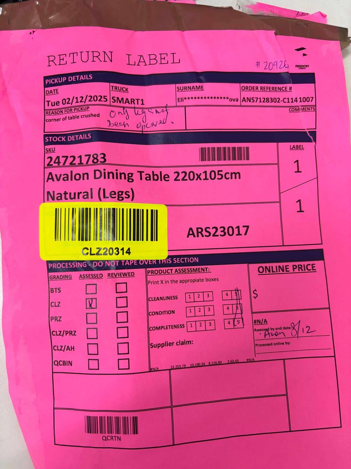 NZ CLZ20314 Avalon Dining Table 220x105cm