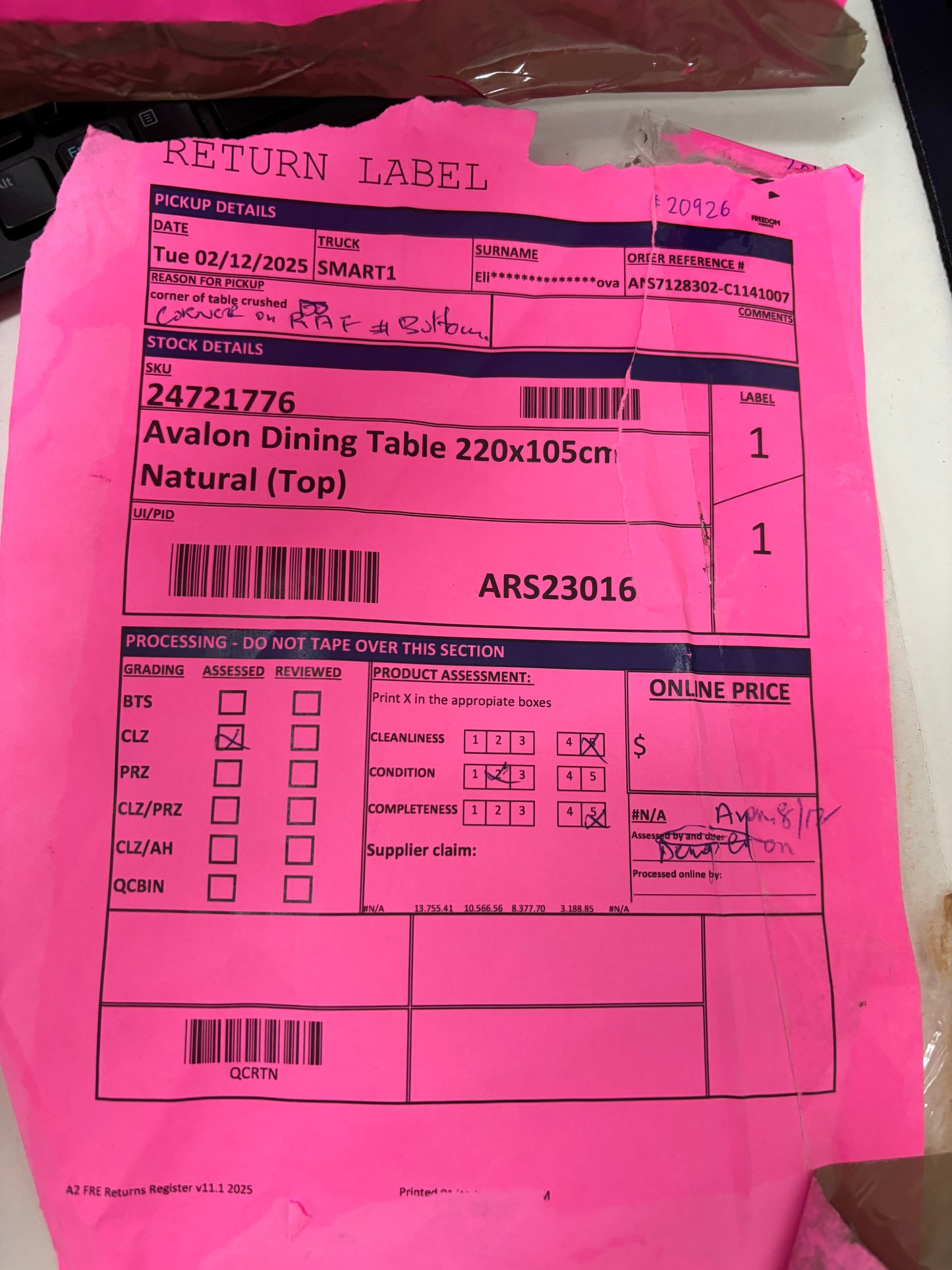 NZ CLZ20314 Avalon Dining Table 220x105cm