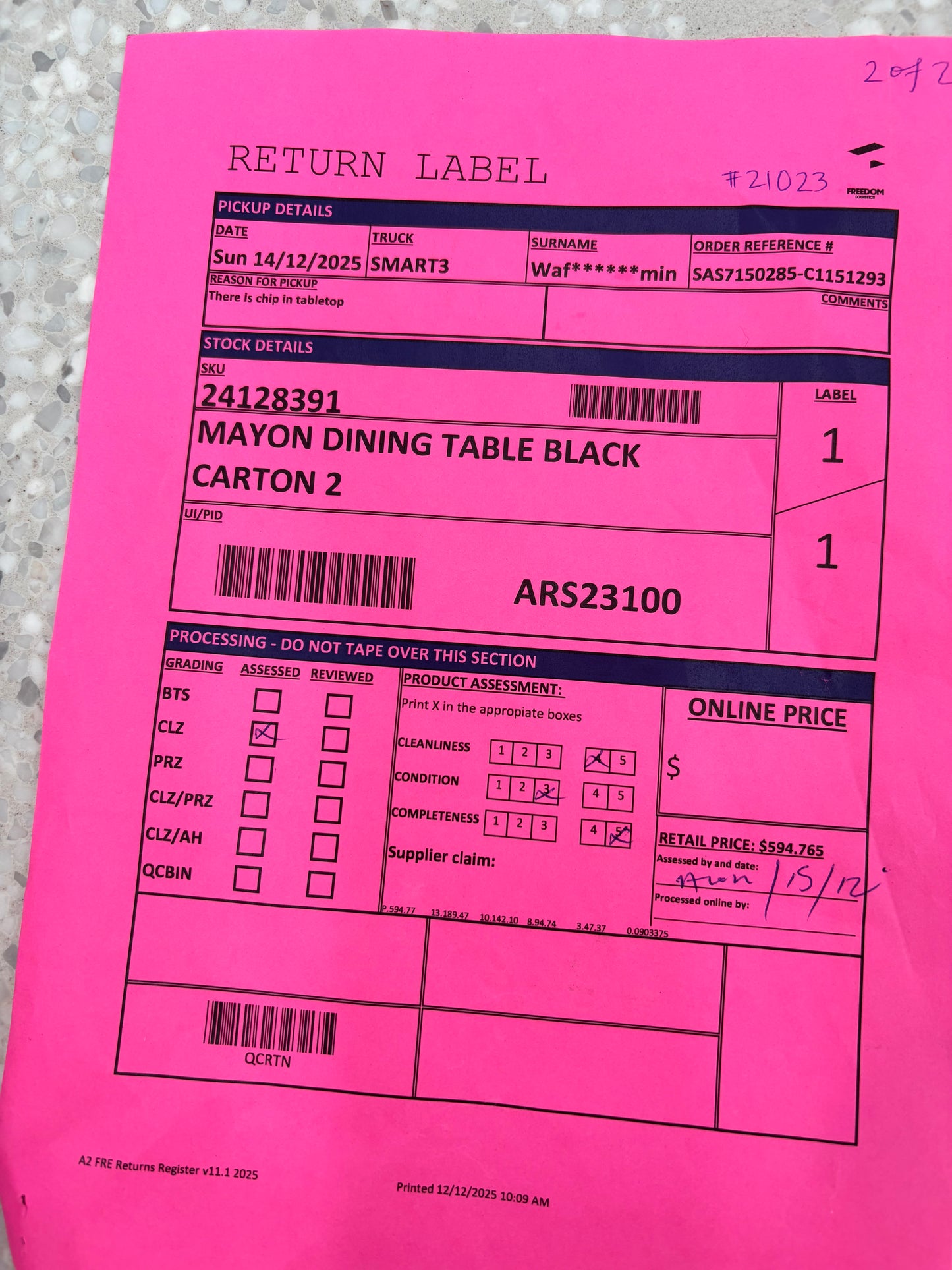 NZ CLZ20319 Mayon Dining Table Stone