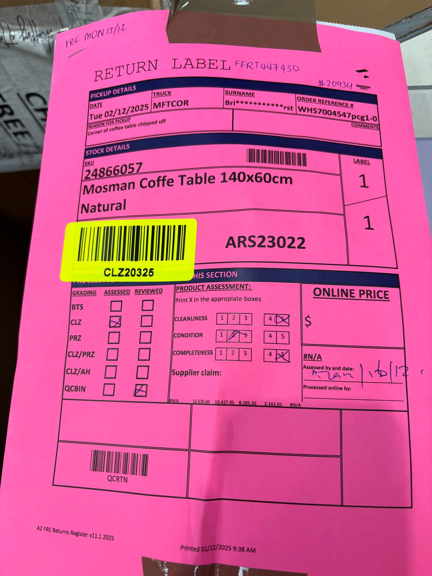 NZ CLZ20325 Mosman Coffee Table 140x60cm Natural