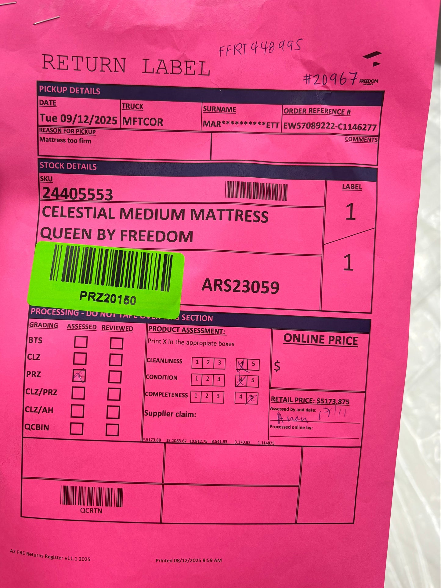 NZ PRZ20150 Celestial Medium Mattress Queen by Freedom