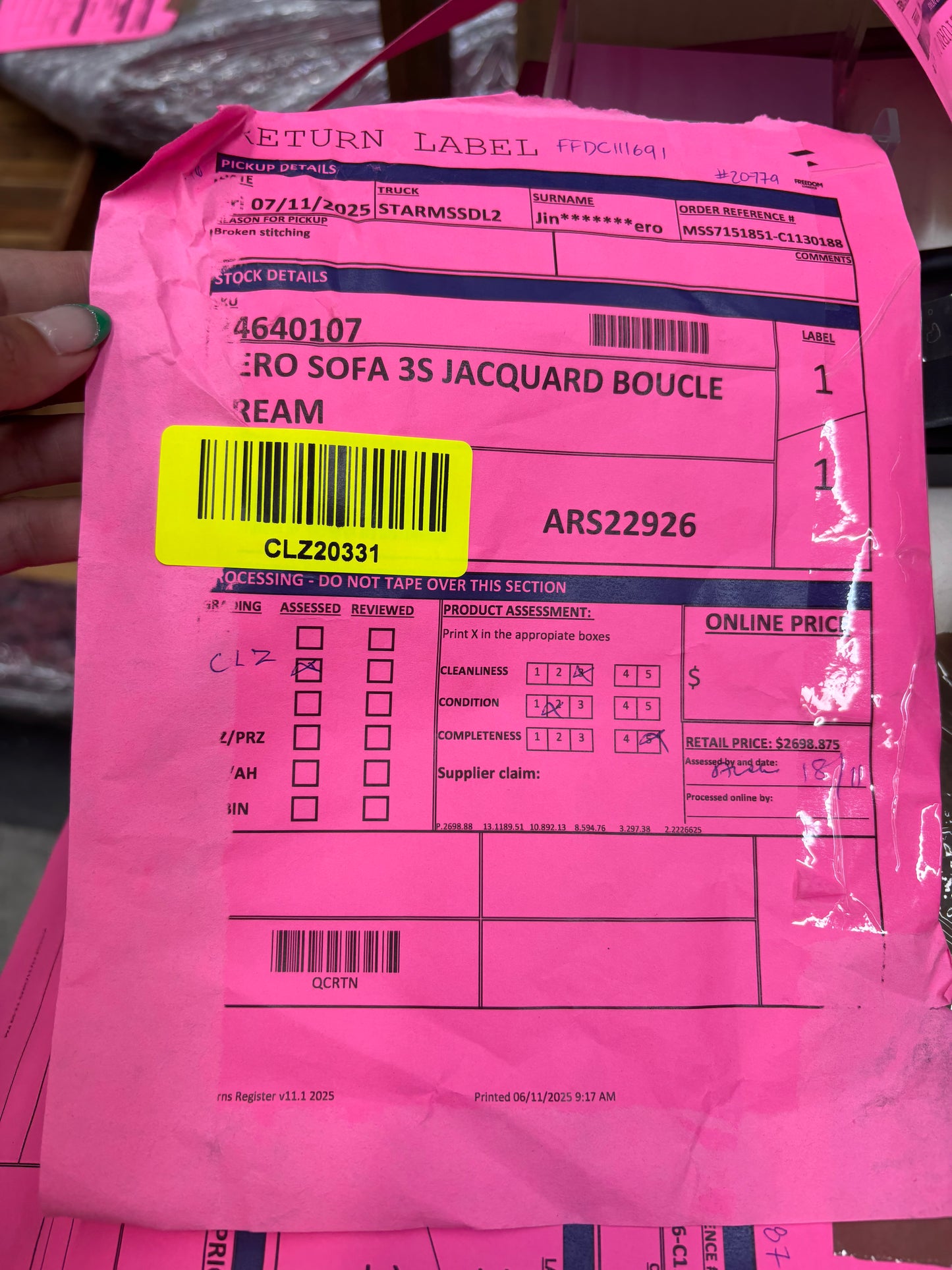 NZ CLZ20331 Aero Sofa 3S Jacquard Boucle Cream