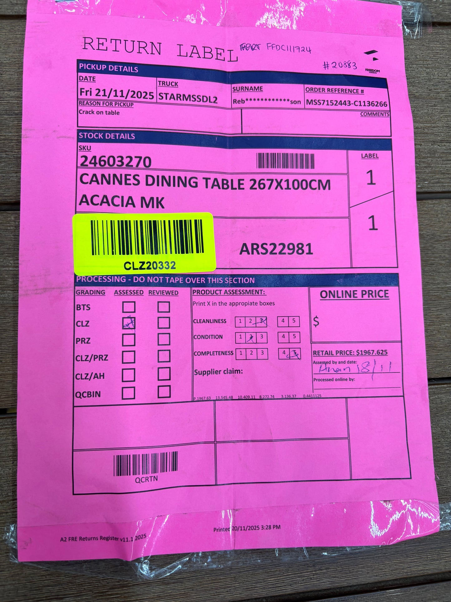 NZ CLZ20332 Cannes Dining Table 267x100cm Acacia MK