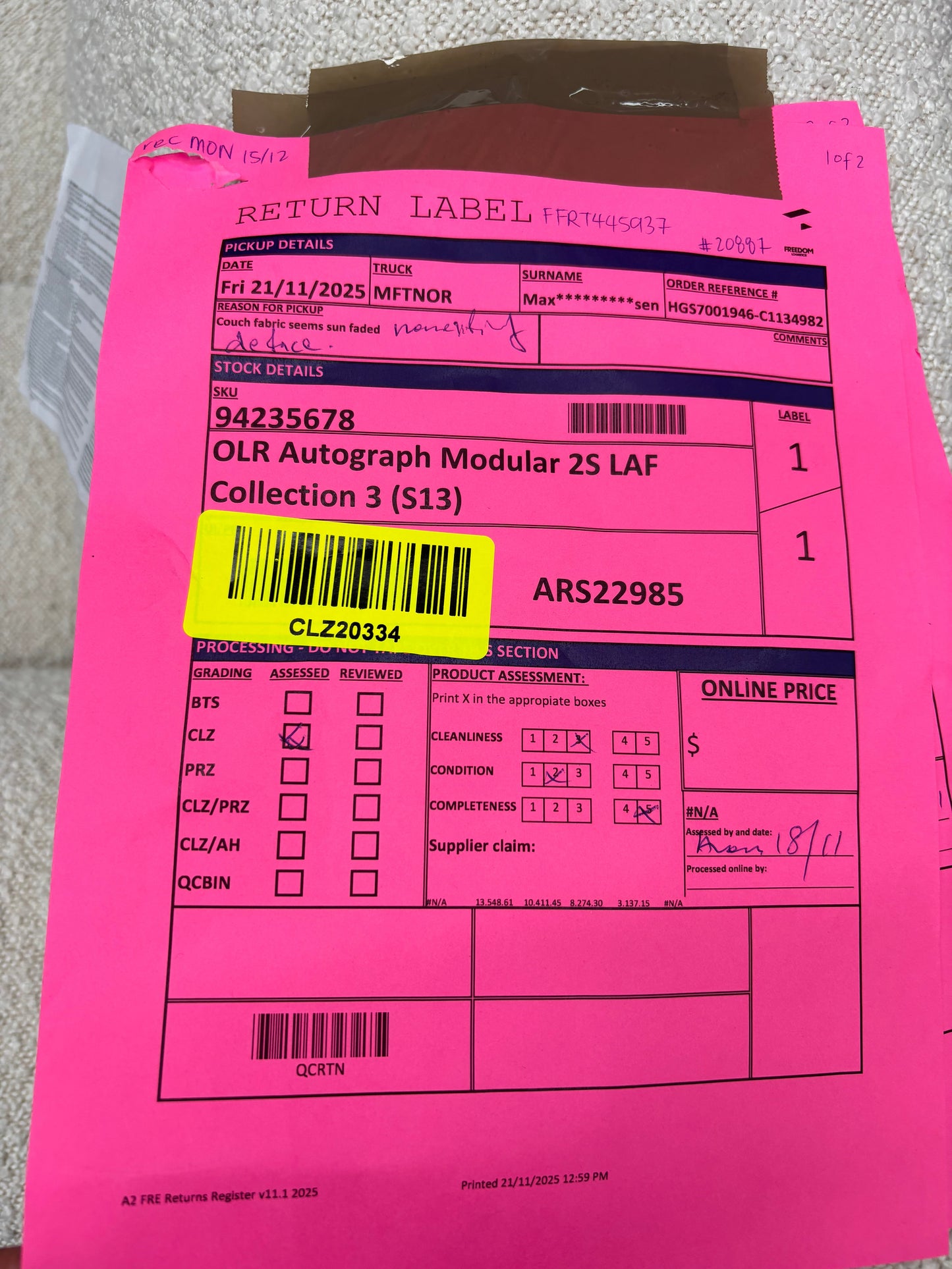 NZ CLZ20334 OLR Autograph Modular 2S LAF & Modular Corner