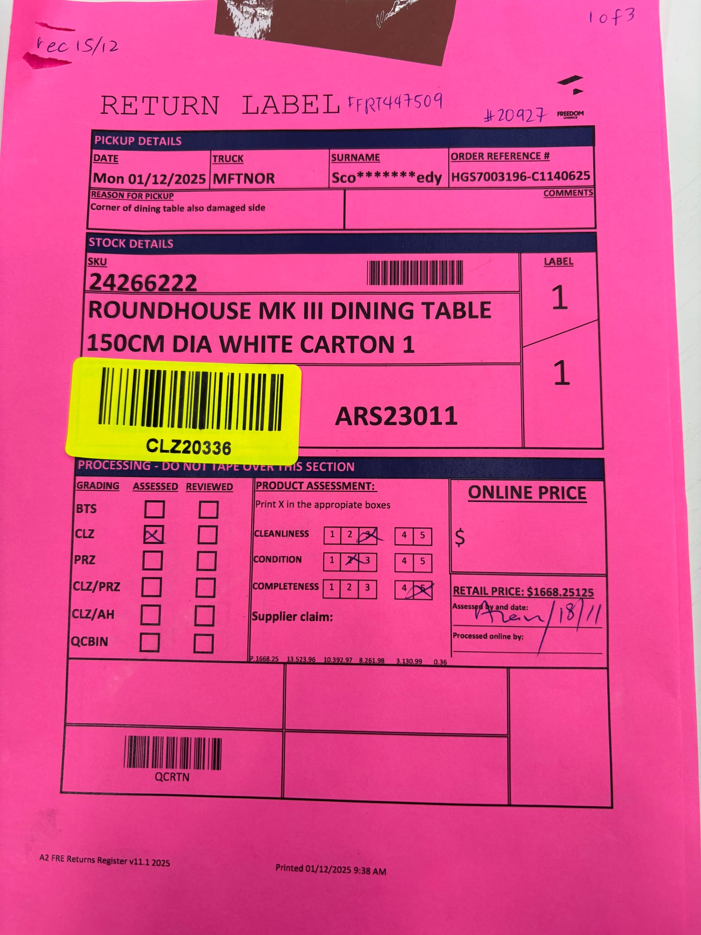 NZ CLZ20336 Roundhouse MK II Dining Table 150cm Dia White