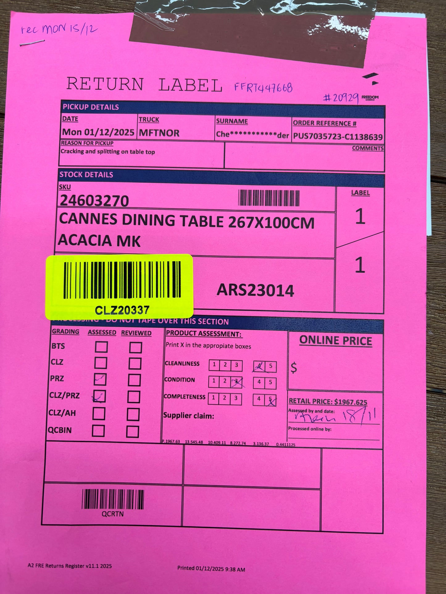 NZ CLZ20337 Cannes Dining Table 267x100cm Acacia MK