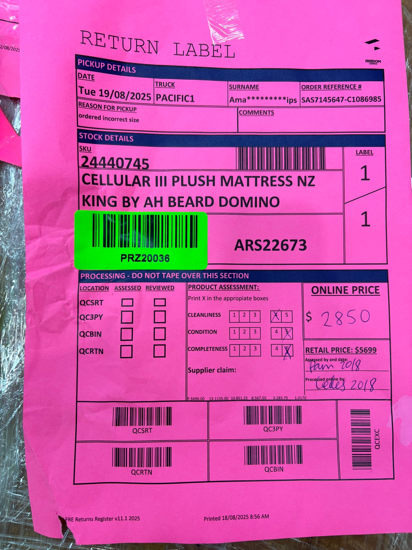 NZ PRZ20036 Cellular III Plush Mattress NZ King by AH Beard Domino