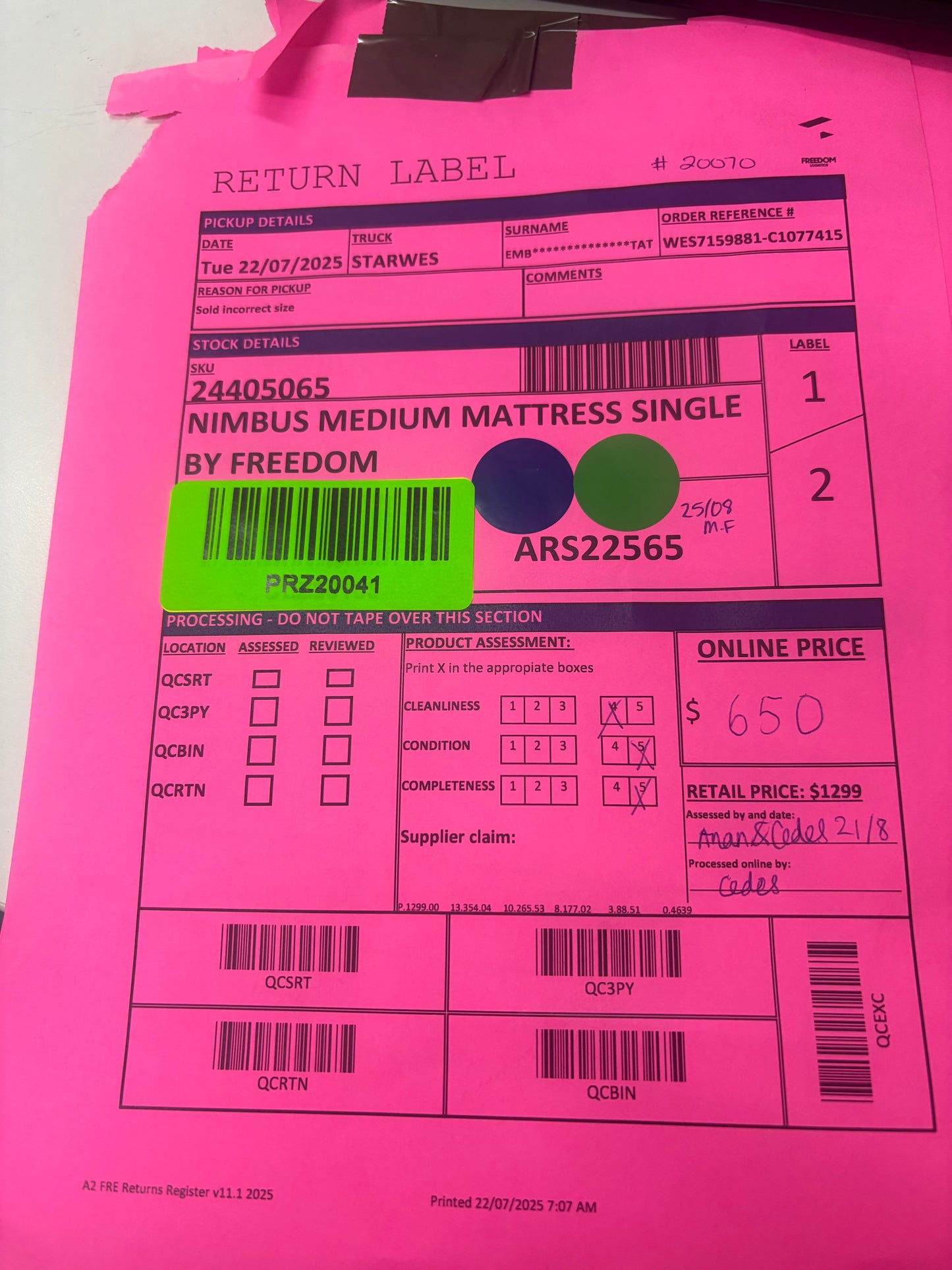 NZ PRZ20041 Nimbus Medium Mattress Single by Freedom