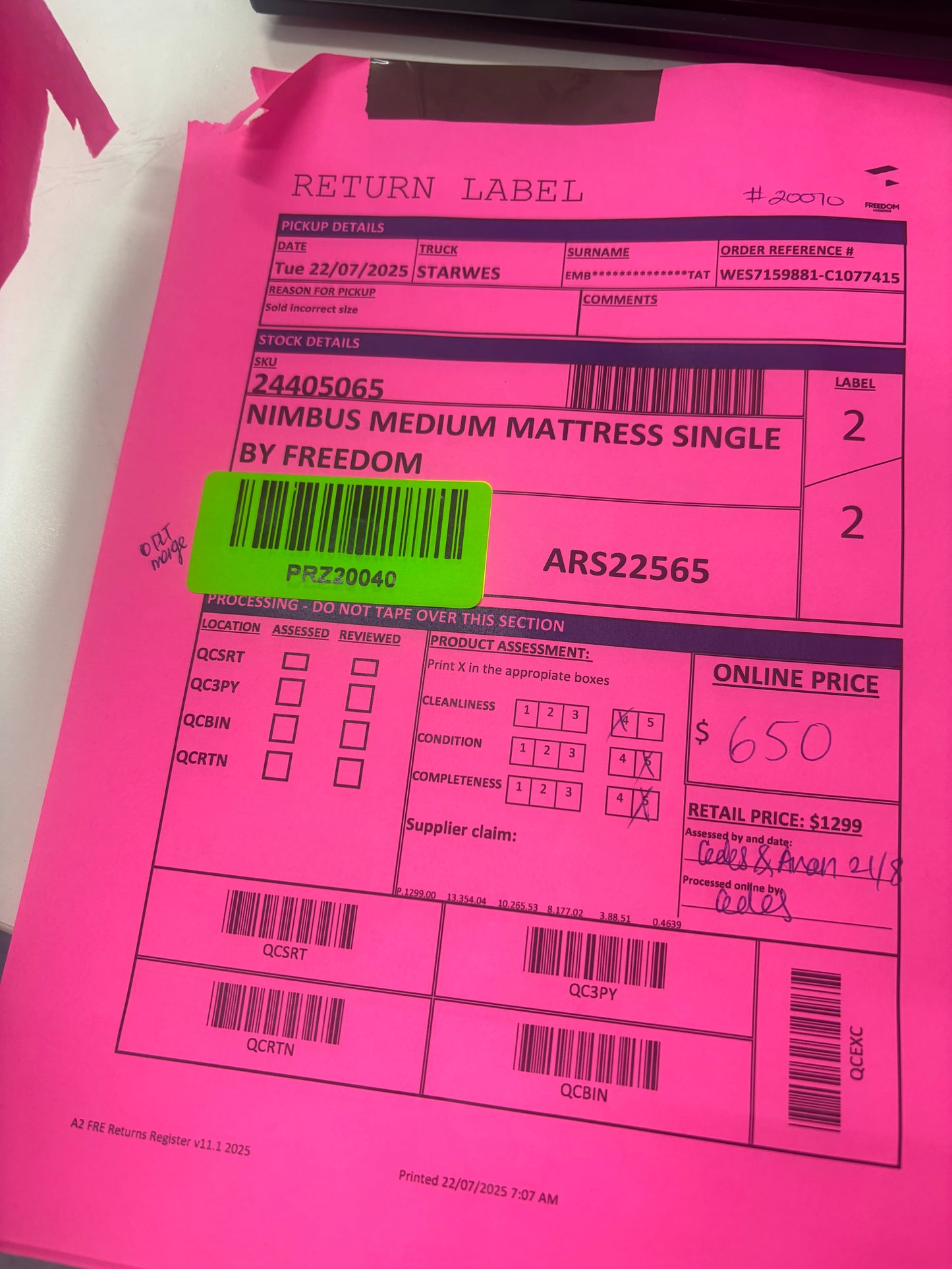 NZ PRZ20040 Nimbus Medium Mattress Single by Freedom