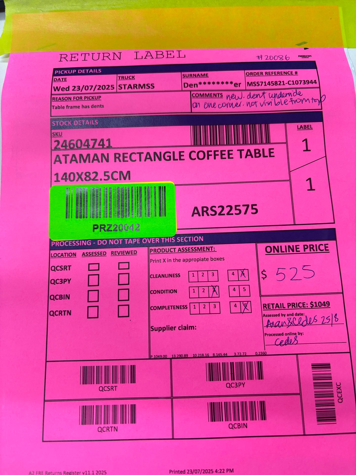 NZ PRZ20042 Ataman Rectangle Coffee Table 140x82.5cm