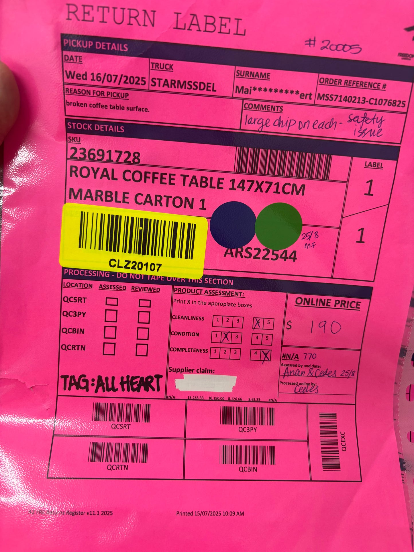 NZ CLZ20107 Royal Coffee Table 147x71cm Marble