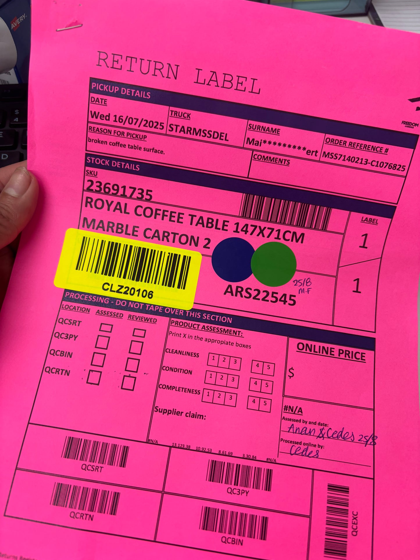 NZ CLZ20107 Royal Coffee Table 147x71cm Marble