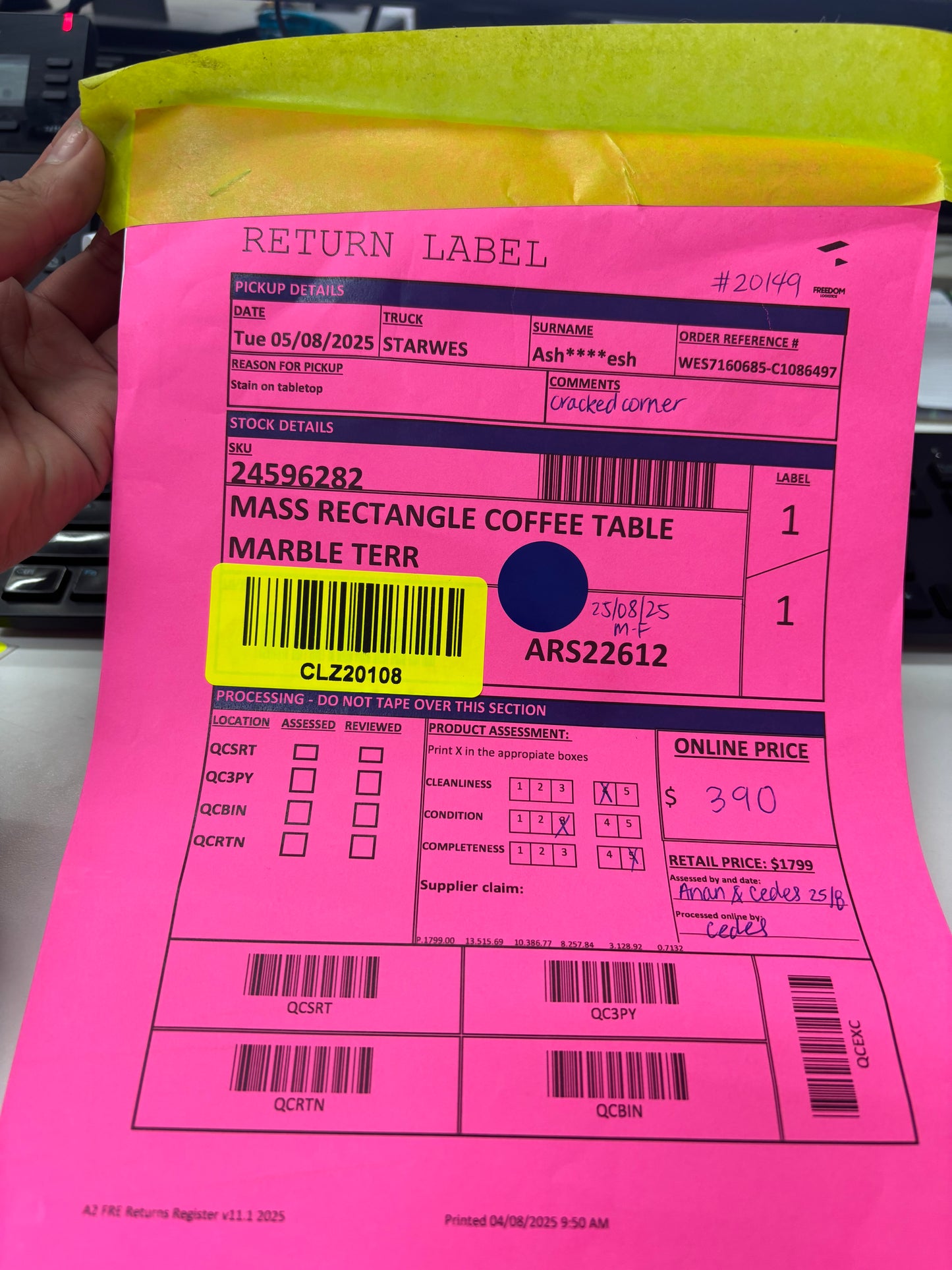 NZ CLZ20108 Mass Rectangle Coffee Table Marble Terr