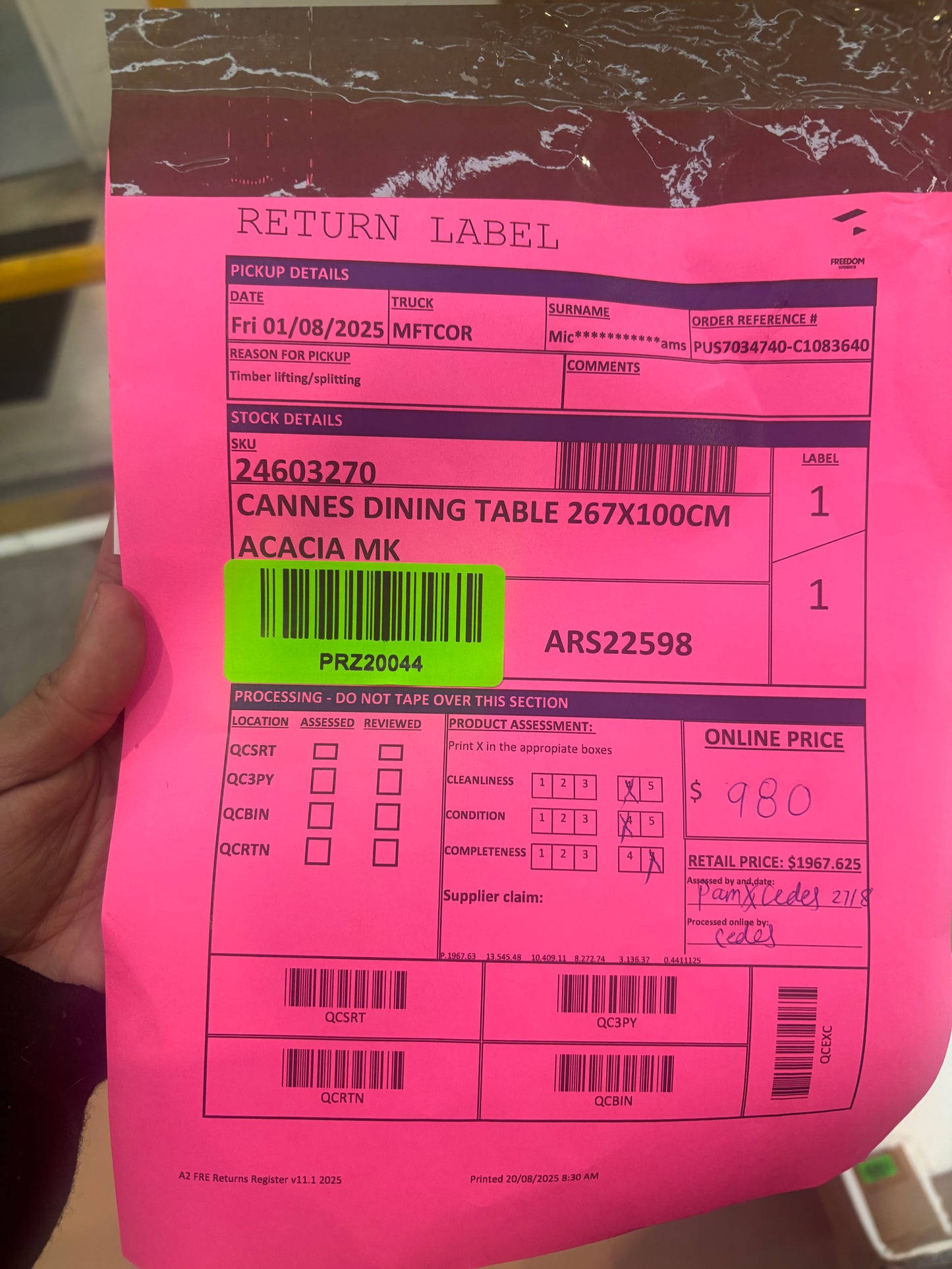 NZ PRZ20044 Cannes Dining Table 267x100cm Acacia MK