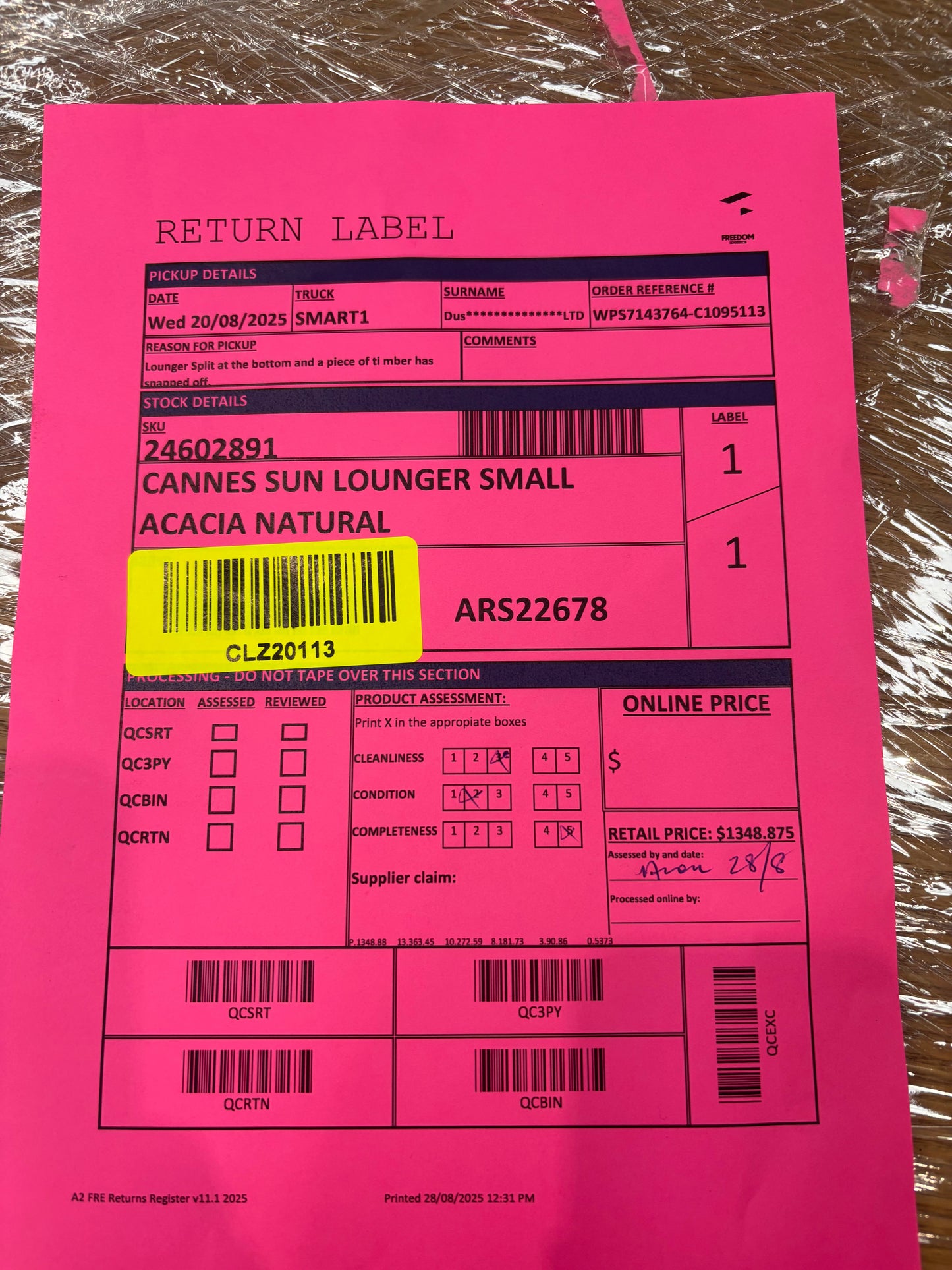 NZ CLZ20113 Cannes Sun Lounger Small Acacia Natural