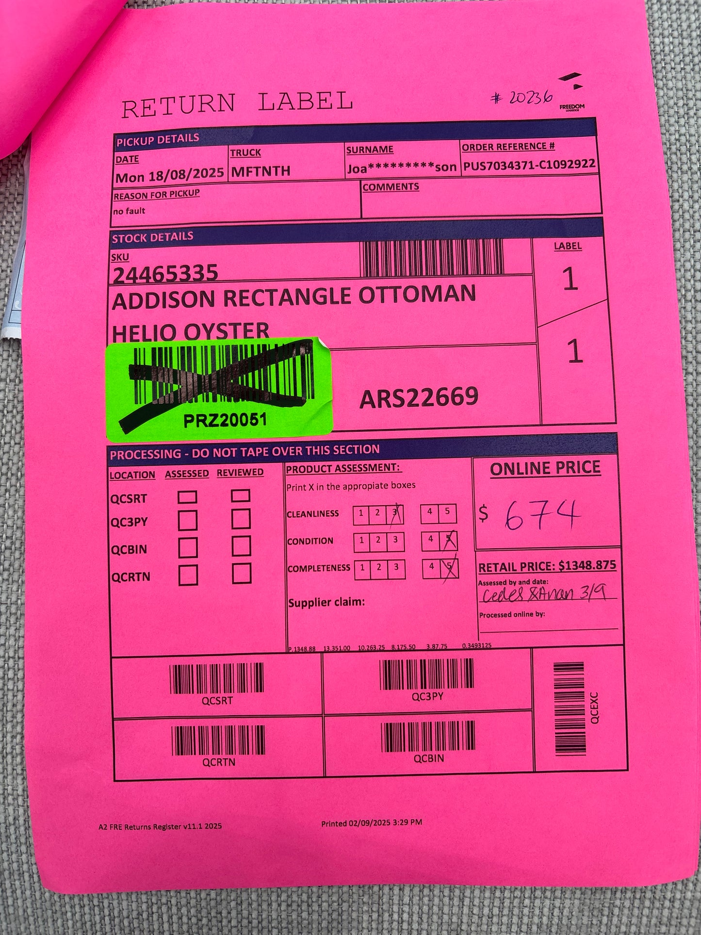 NZ PRZ20050 Addison 4pc Sofa Set Helio Oyster