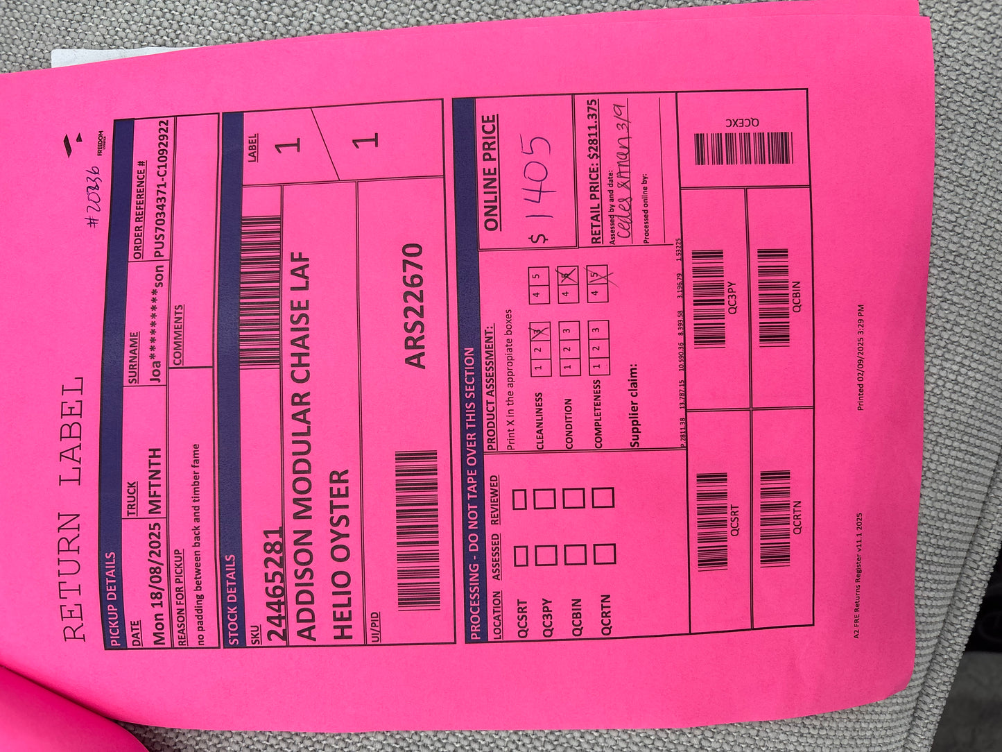 NZ PRZ20050 Addison 4pc Sofa Set Helio Oyster