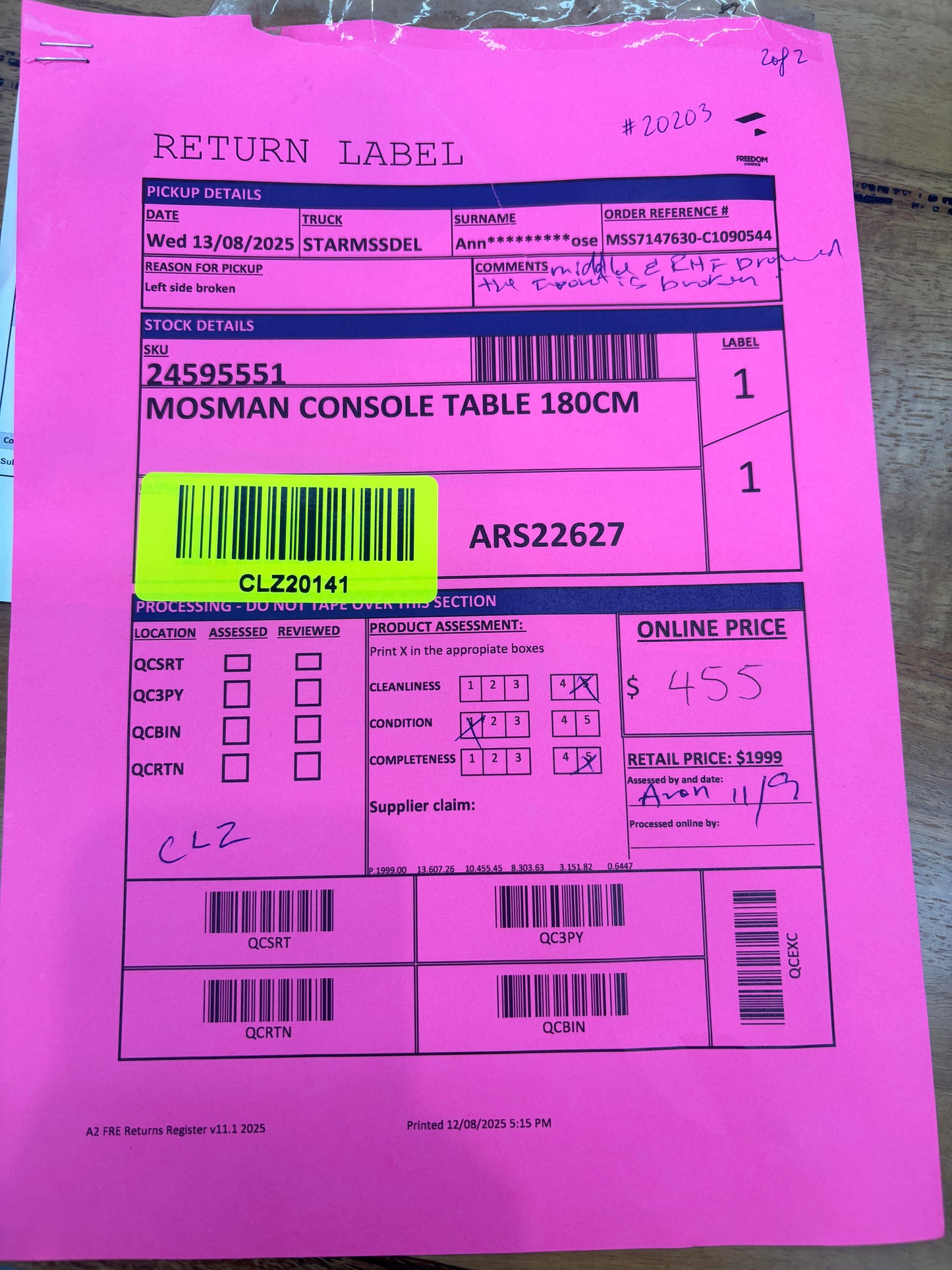 NZ CLZ20141 Mosman Console Table