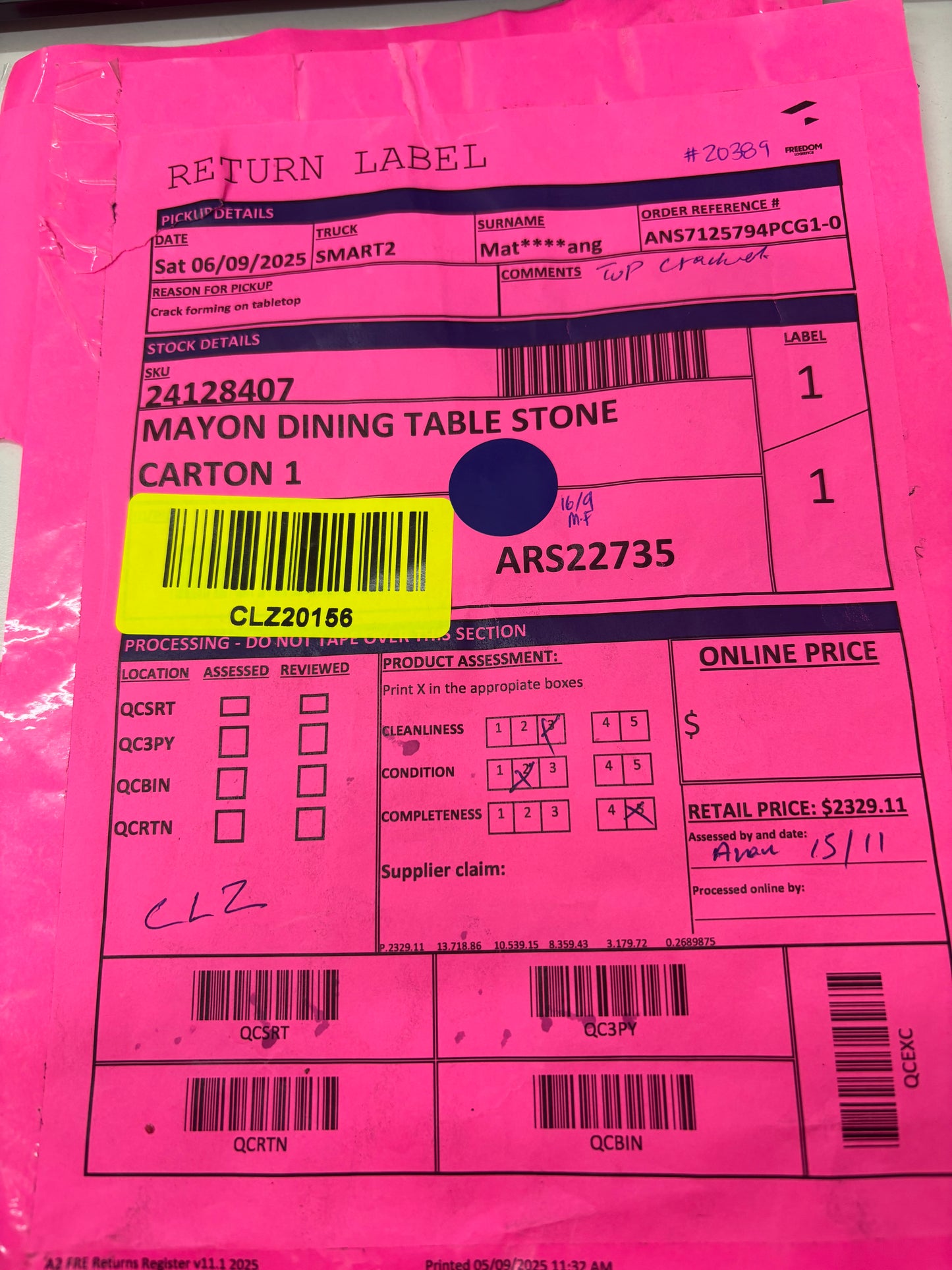 NZ CLZ20156 Mayon Dining Table Stone