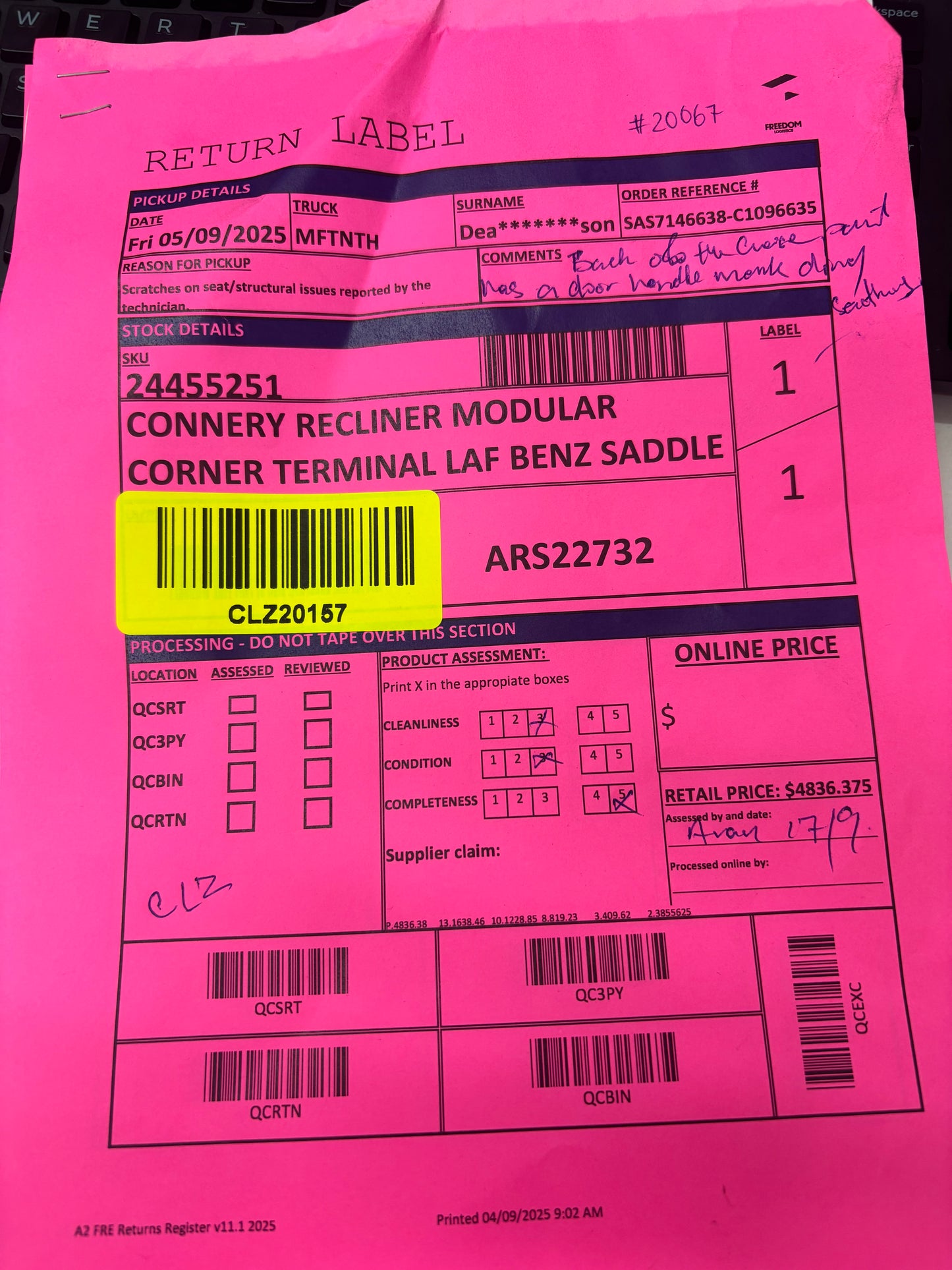 NZ CLZ20157 Connery Recliner Modular 2pc Set Benz Saddle