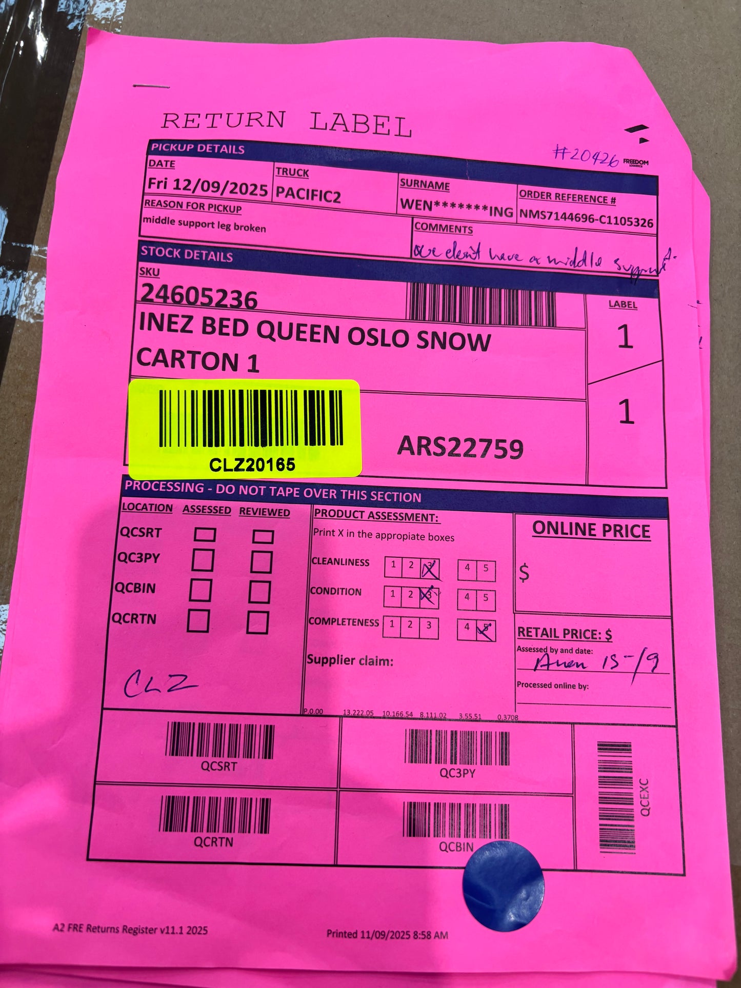 NZ CLZ20165 Inez Bed Queen Oslo Snow Set