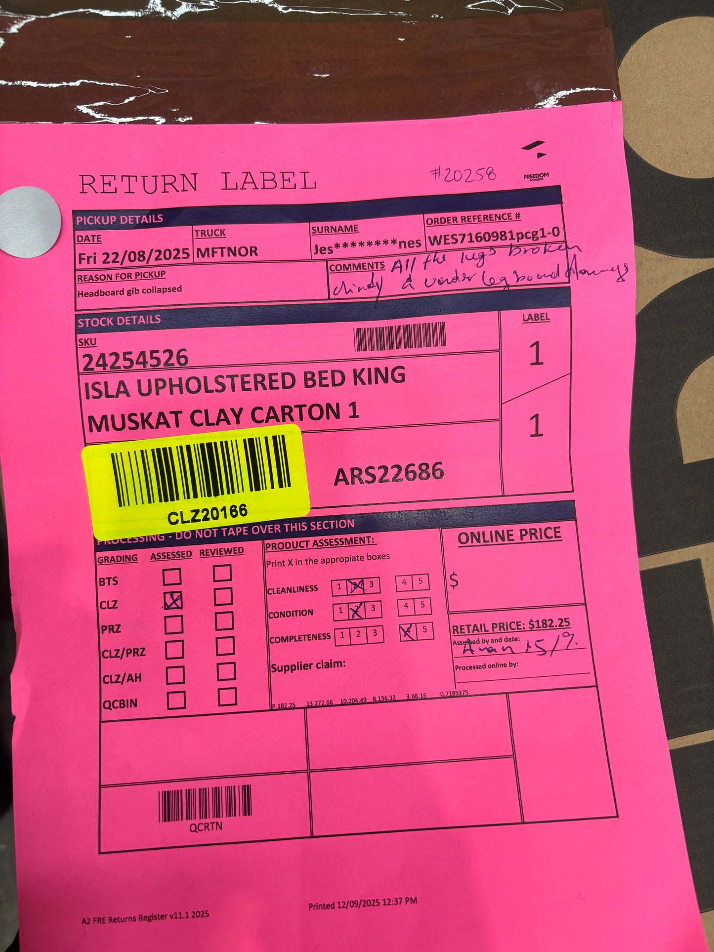 NZ CLZ20166 Isla Upholstered Bed King Muskat Clay Set