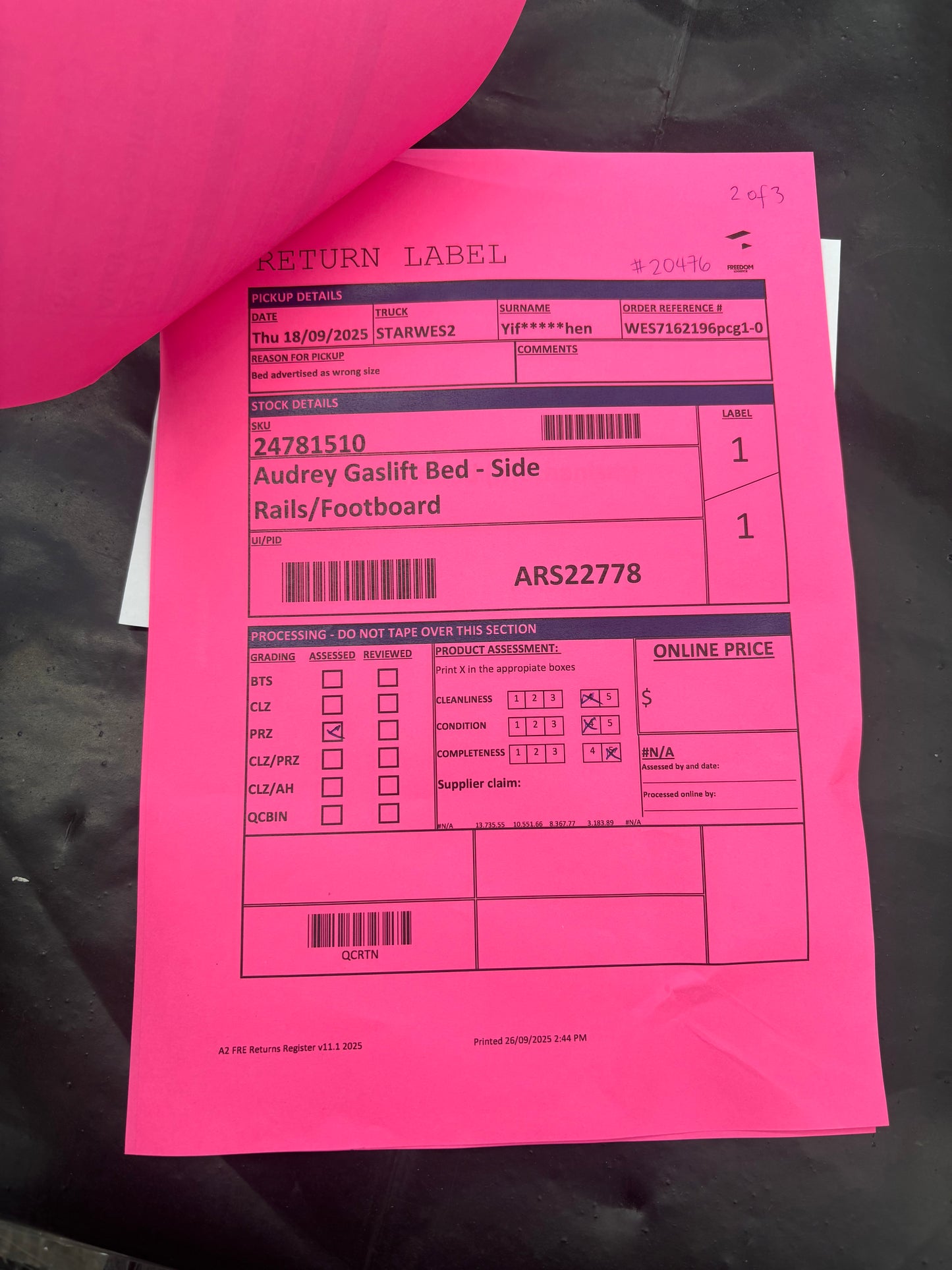 NZ PRZ20085 Audrey Gaslift Channeled Headboard King