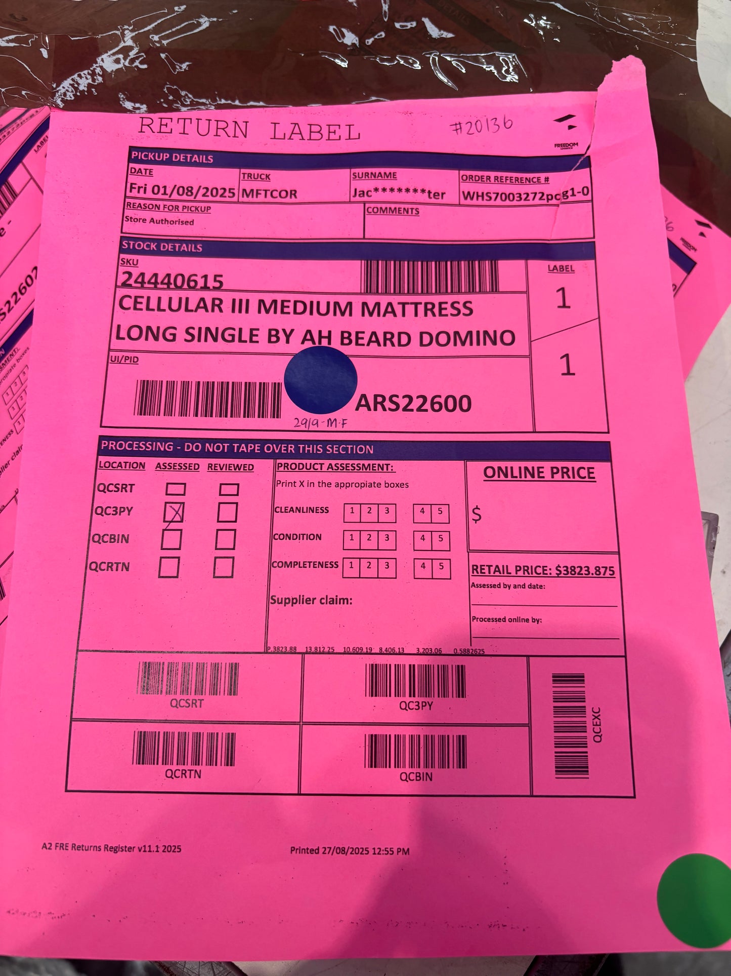 NZ PRZ20089 Cellular III Medium Mattress Long Single by AH Beard Domino