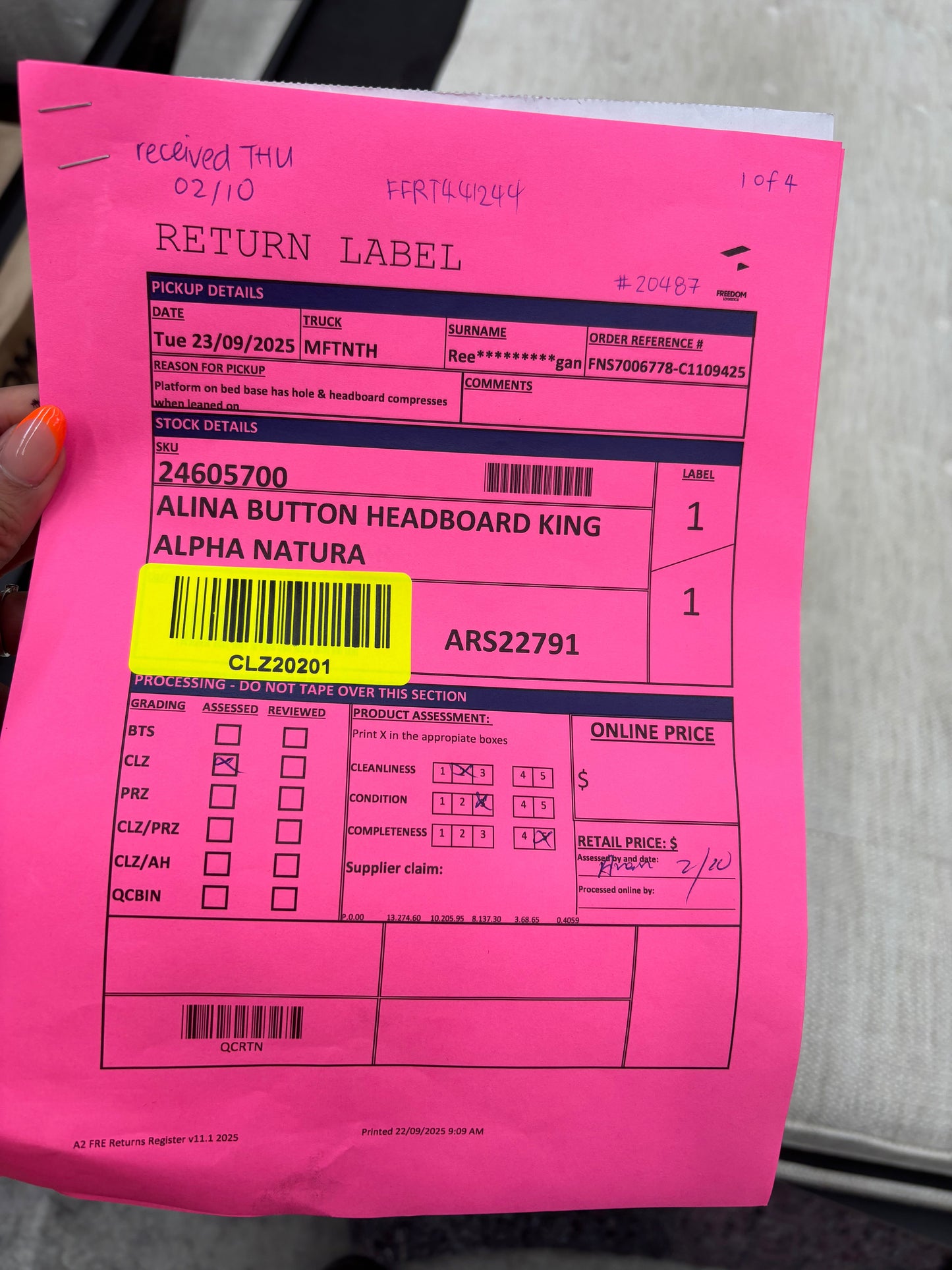 NZ CLZ20201 Alina Button Headboard King Alpha Natural