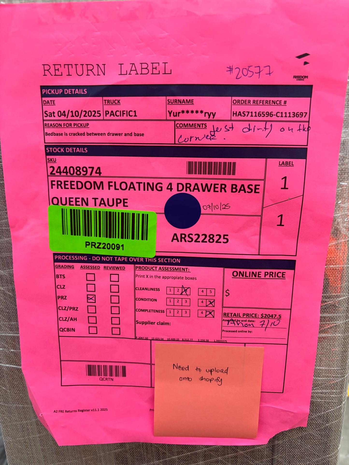 NZ PRZ20091 Freedom Floating 4 Drawer Base Queen Taupe