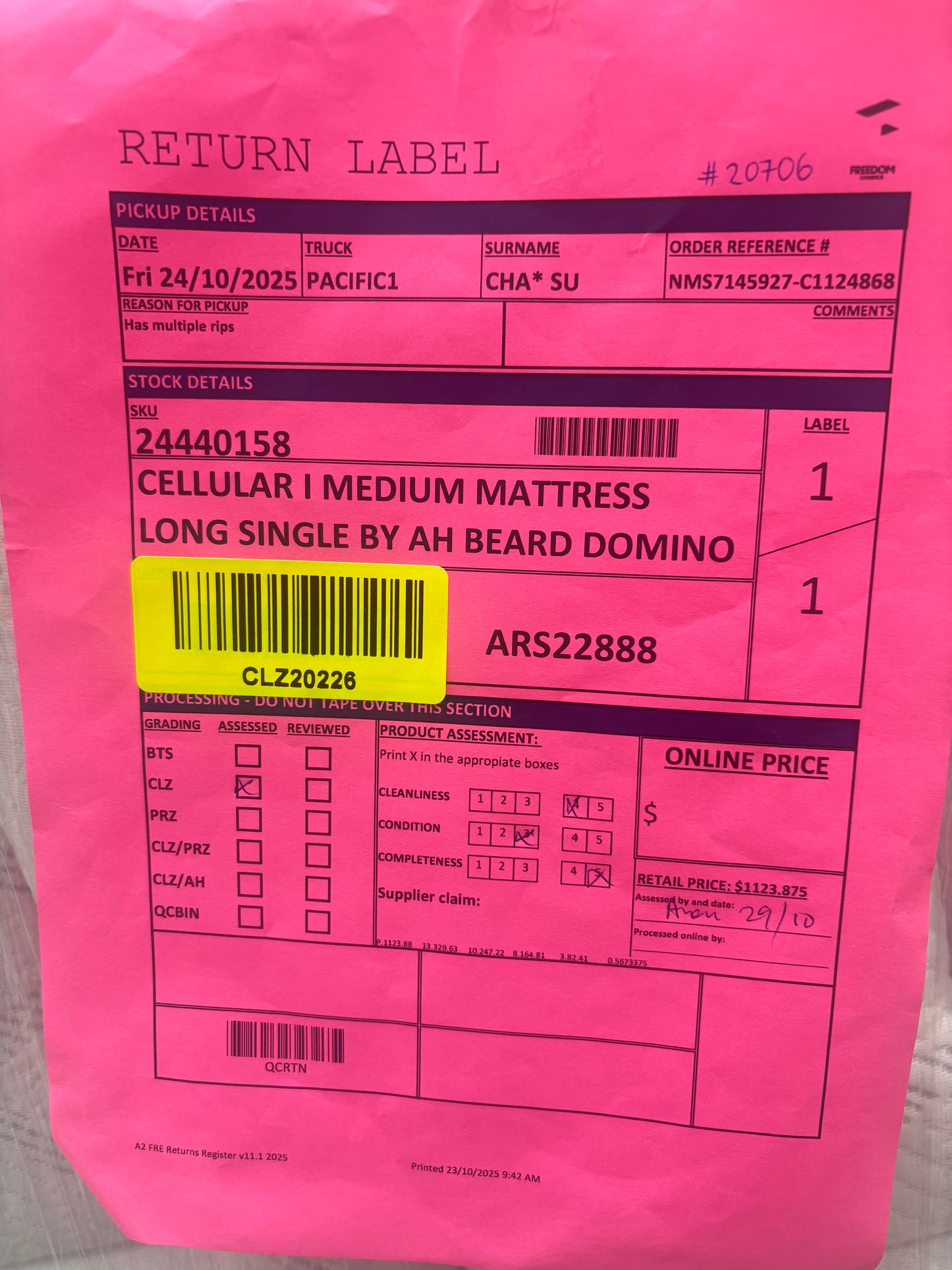 NZ CLZ20226 Cellular I Medium Mattress Long Single by AH Beard Domino