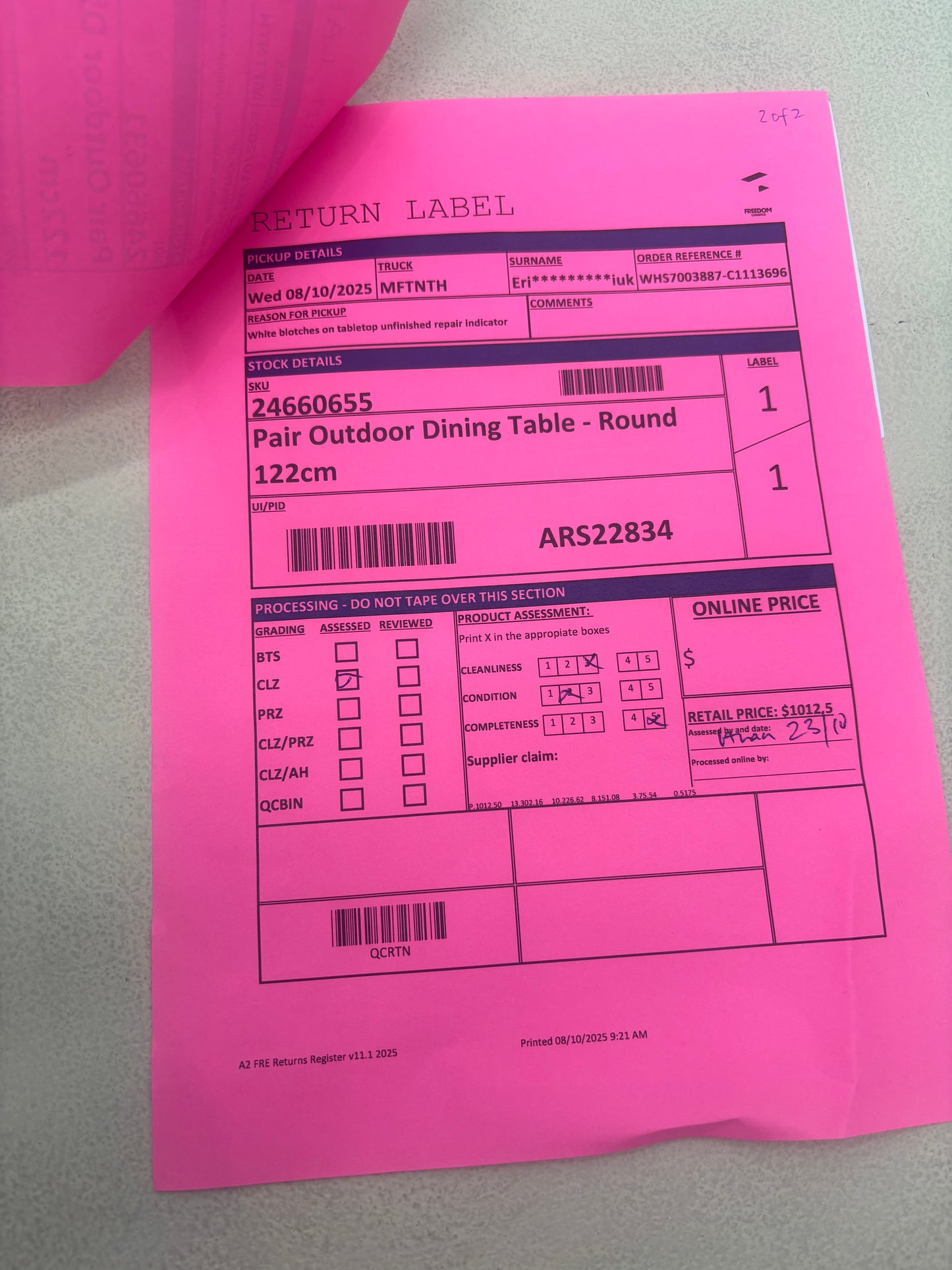 NZ CLZ20263 Pair Outdoor Dining Table - Round 122cm