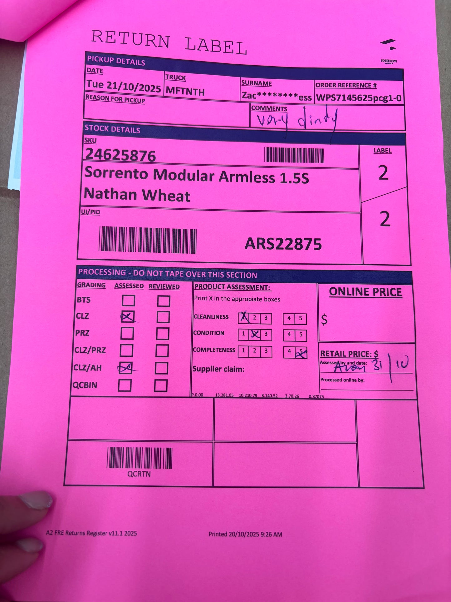 NZ CLZ20268 5pc Sorrento Modular Nathan Wheat Set