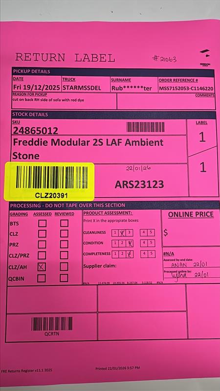 NZ CLZ20391 Freddie Modular 2S LAF Ambient Stone
