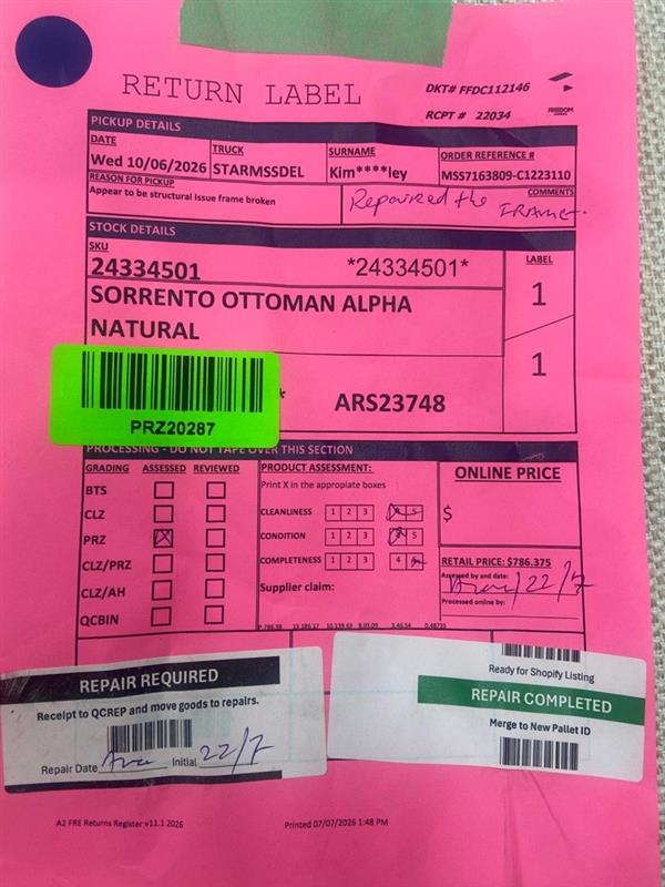 NZ PRZ20287 1 PCE SORRENTO OTTOMAN ALPHA NATURAL