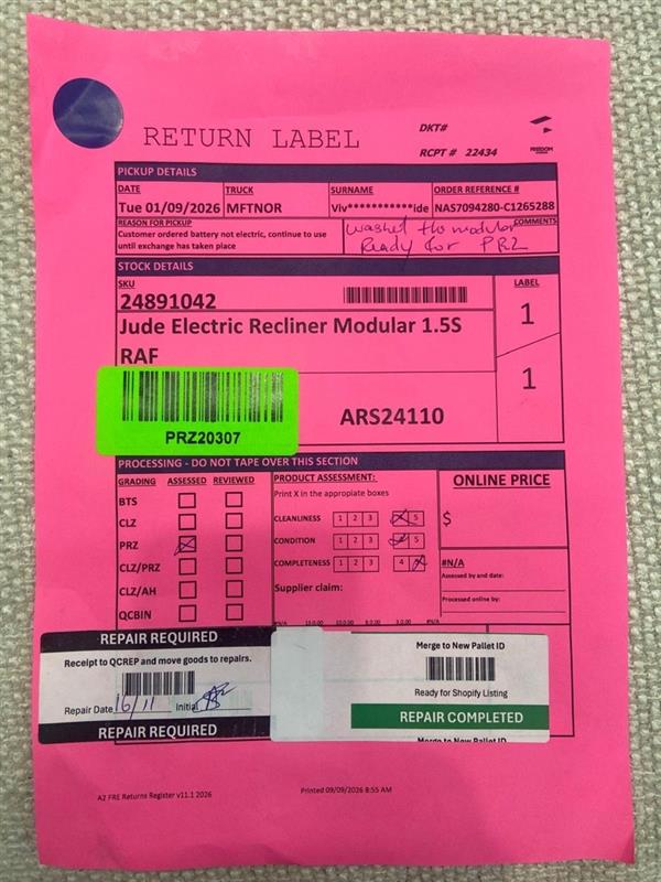 NZ PRZ20307 3 PCE JUDE ELECTRIC RECLINER MODULAR 1.5S RAF