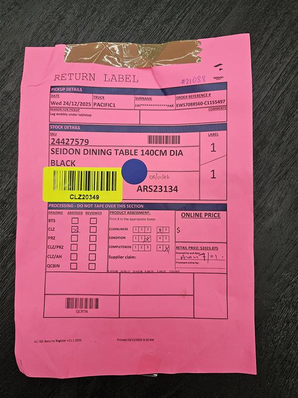 NZ CLZ20349 Seidon Dining Table 140CM Dia Black